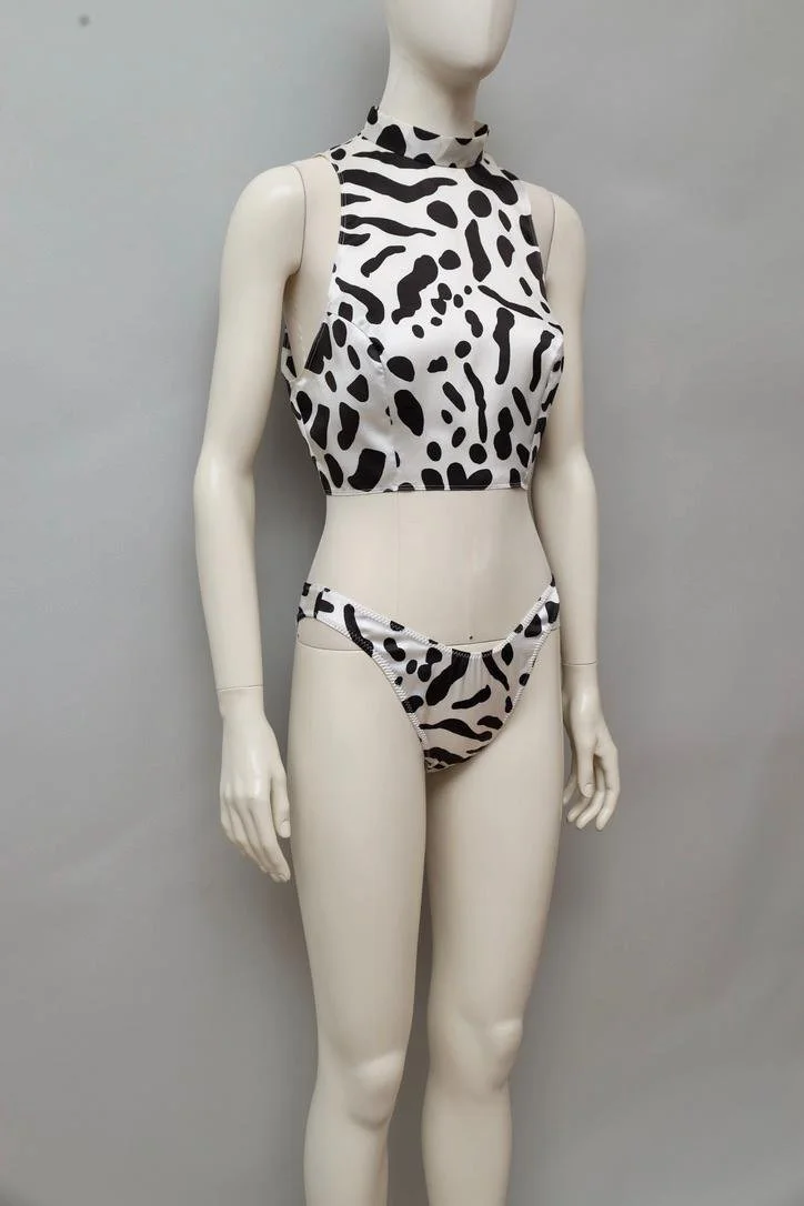 1980s Neyret Paris satin dalmatian print top and panty set