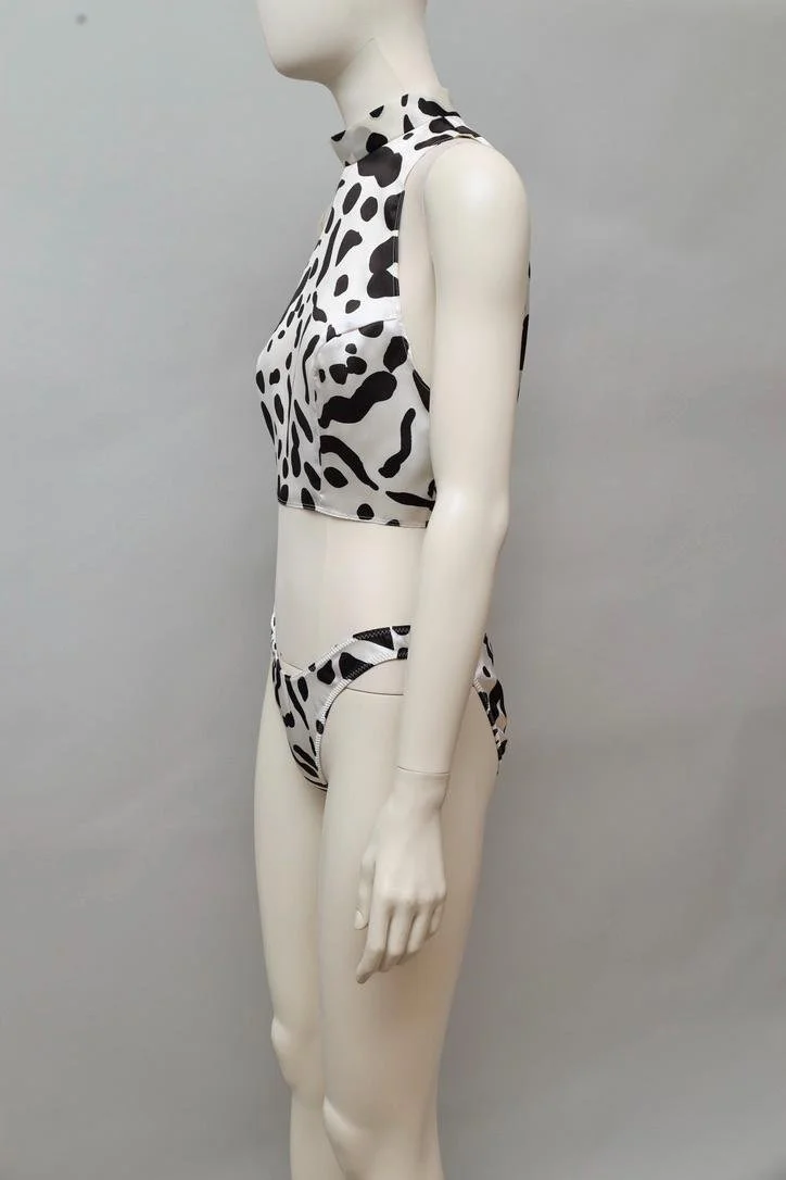 1980s Neyret Paris satin dalmatian print top and panty set