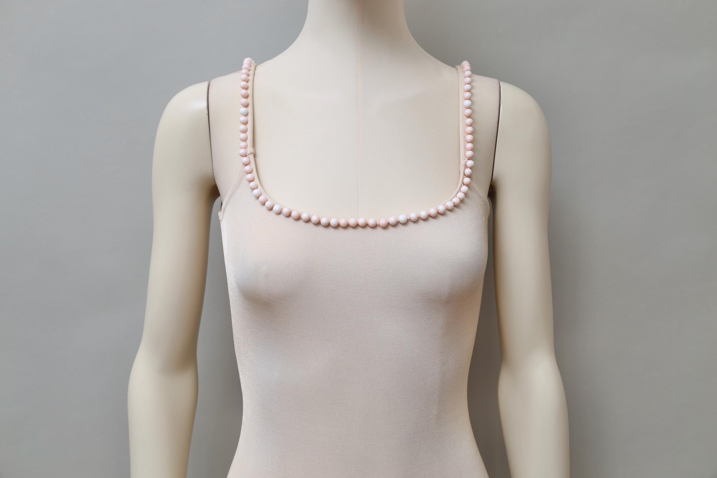 1990s Liza Bruce light peach pearl embellished neckline