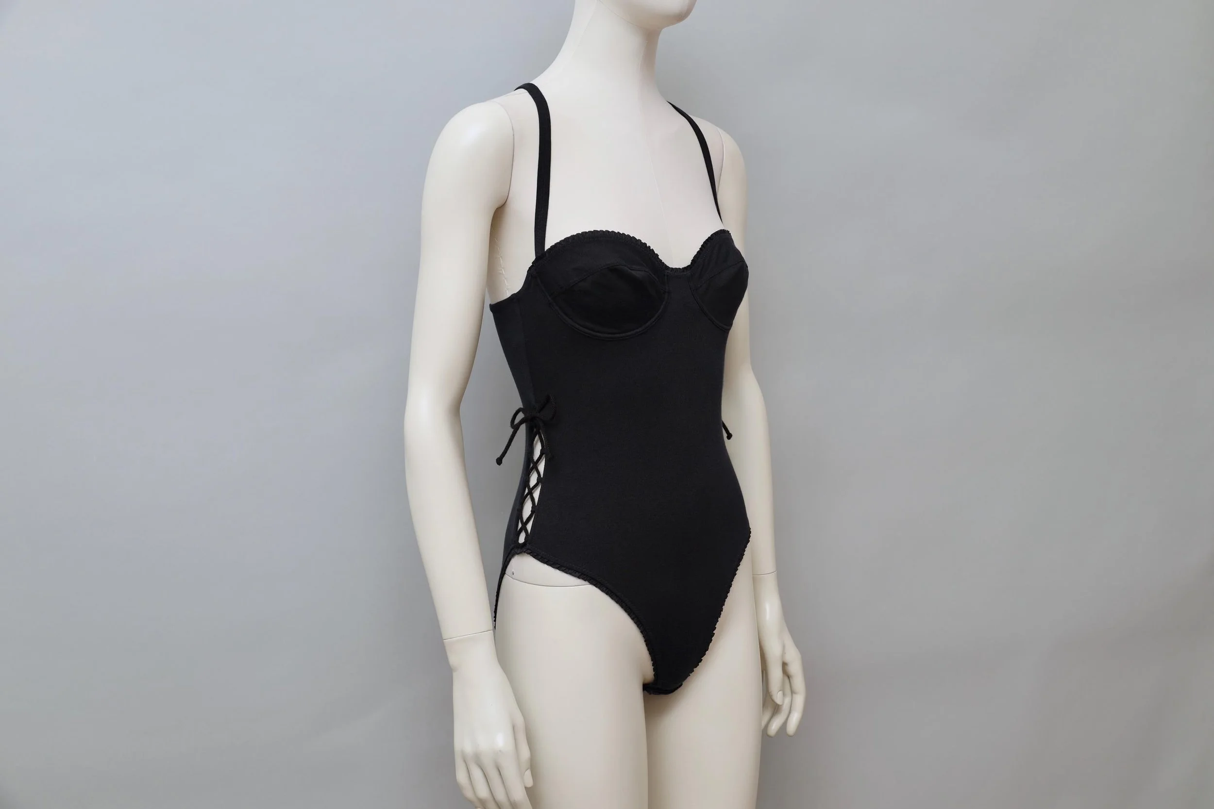 1990s Chantal Thomass black racerback lace up bodysuit