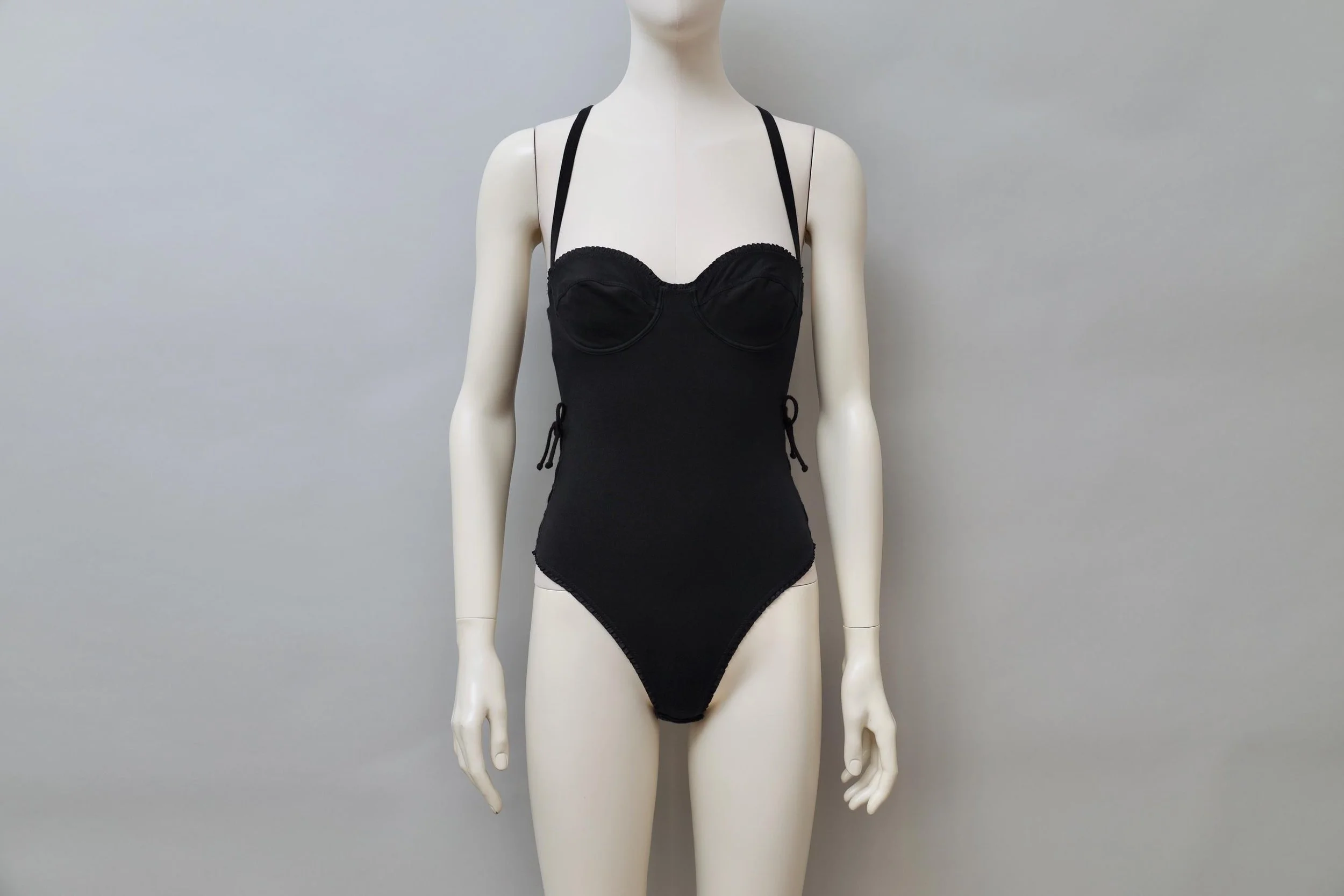 1990s Chantal Thomass black racerback lace up bodysuit