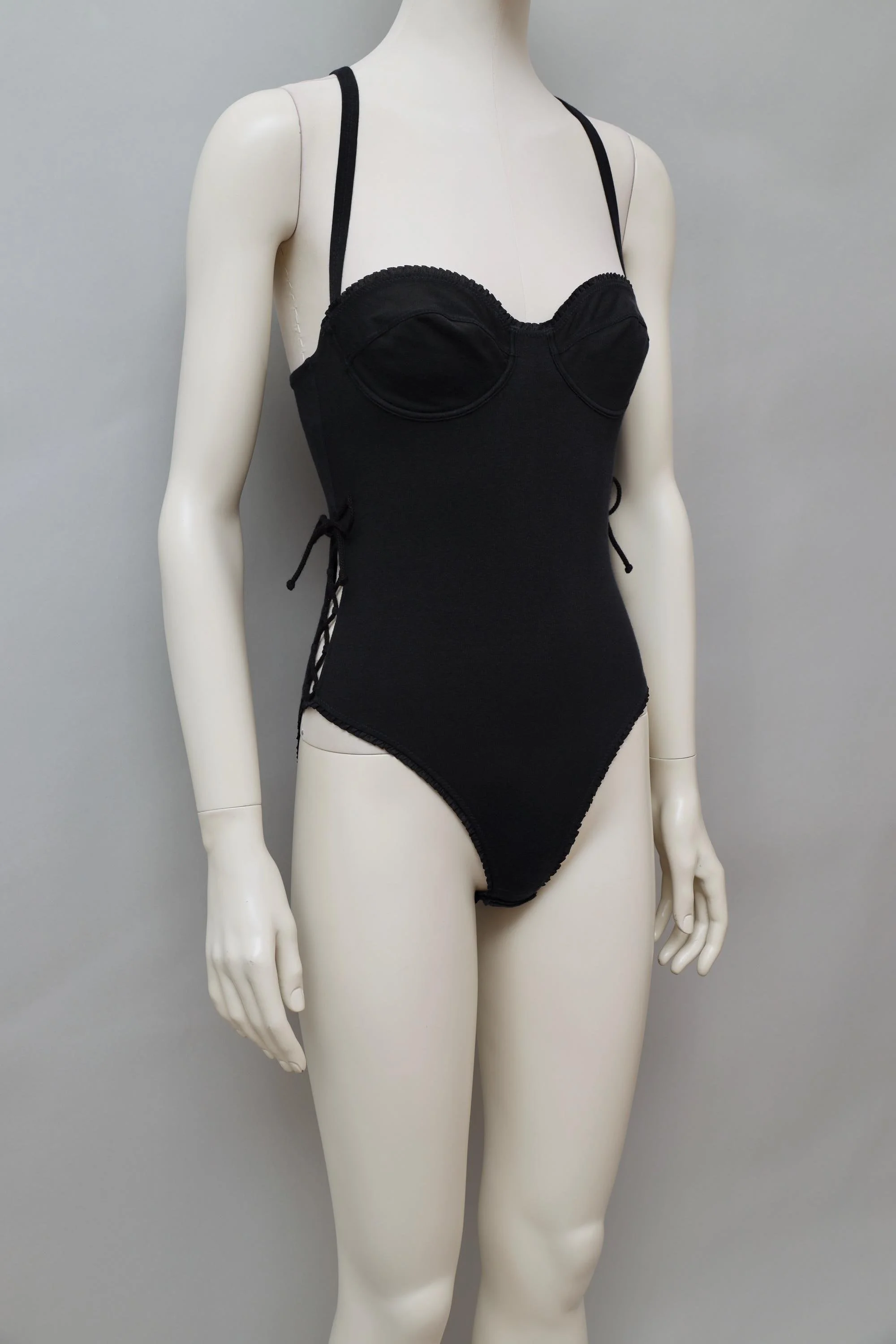 1990s Chantal Thomass black racerback lace up bodysuit