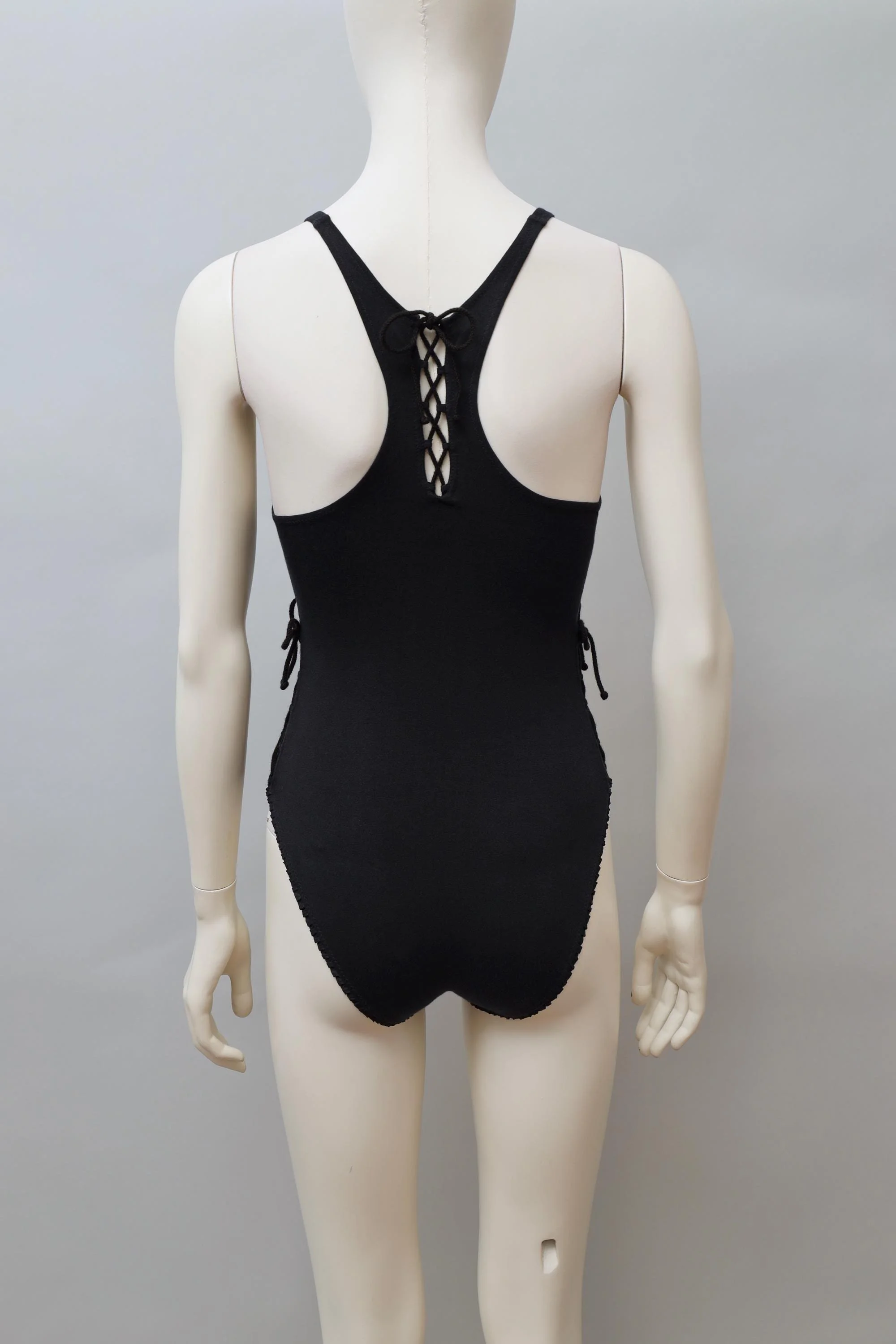 1990s Chantal Thomass black racerback lace up bodysuit