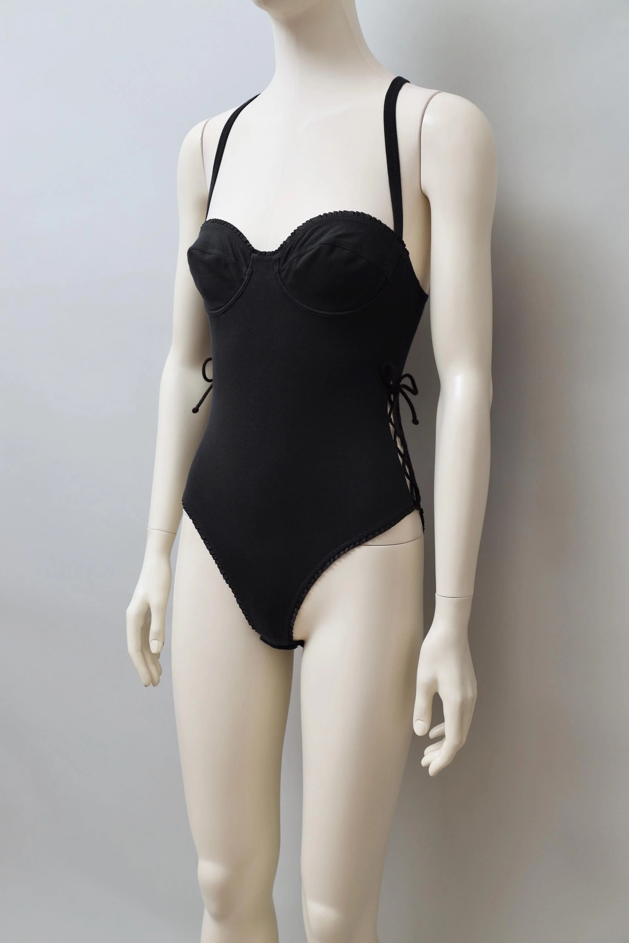 1990s Chantal Thomass black racerback lace up bodysuit