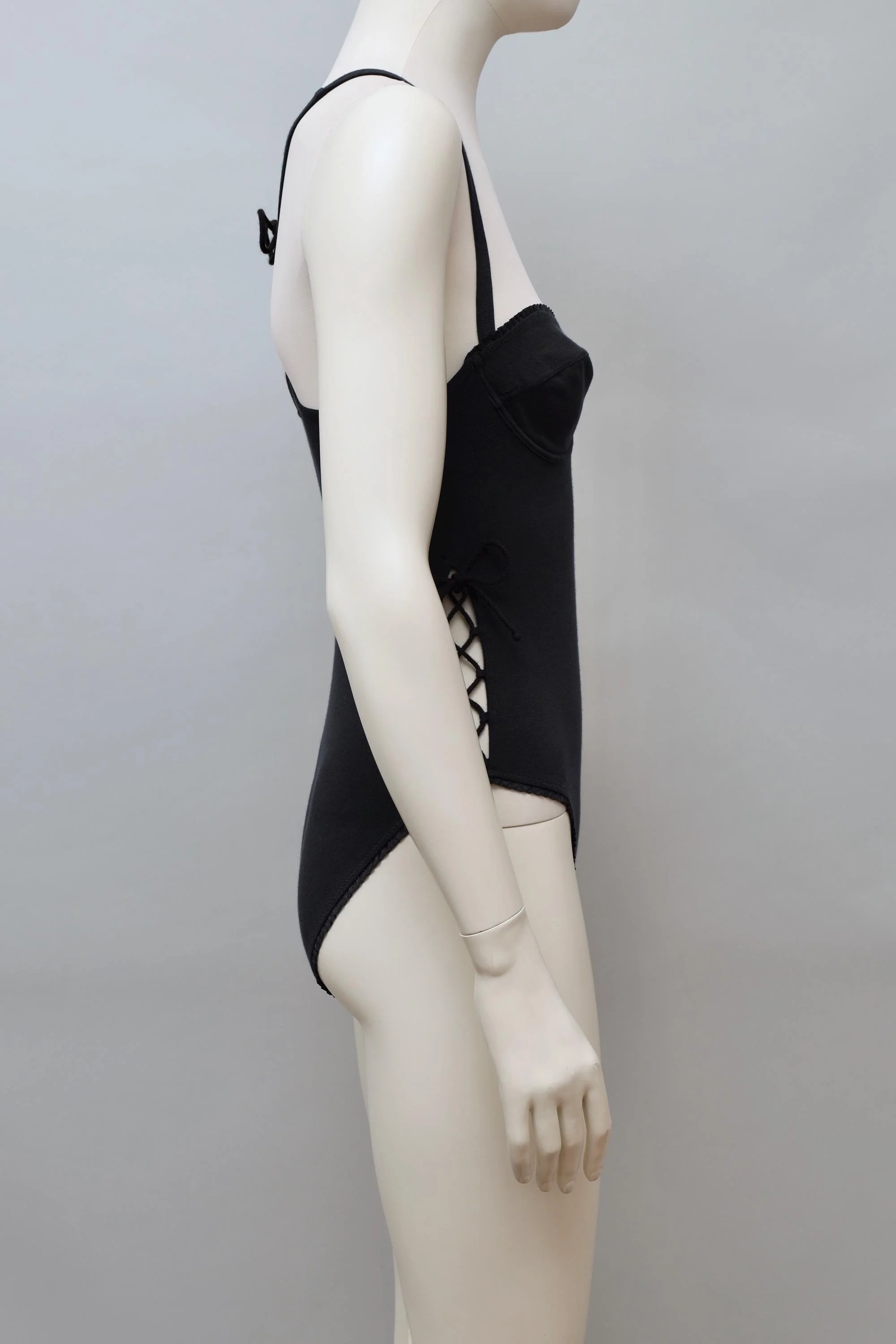 1990s Chantal Thomass black racerback lace up bodysuit