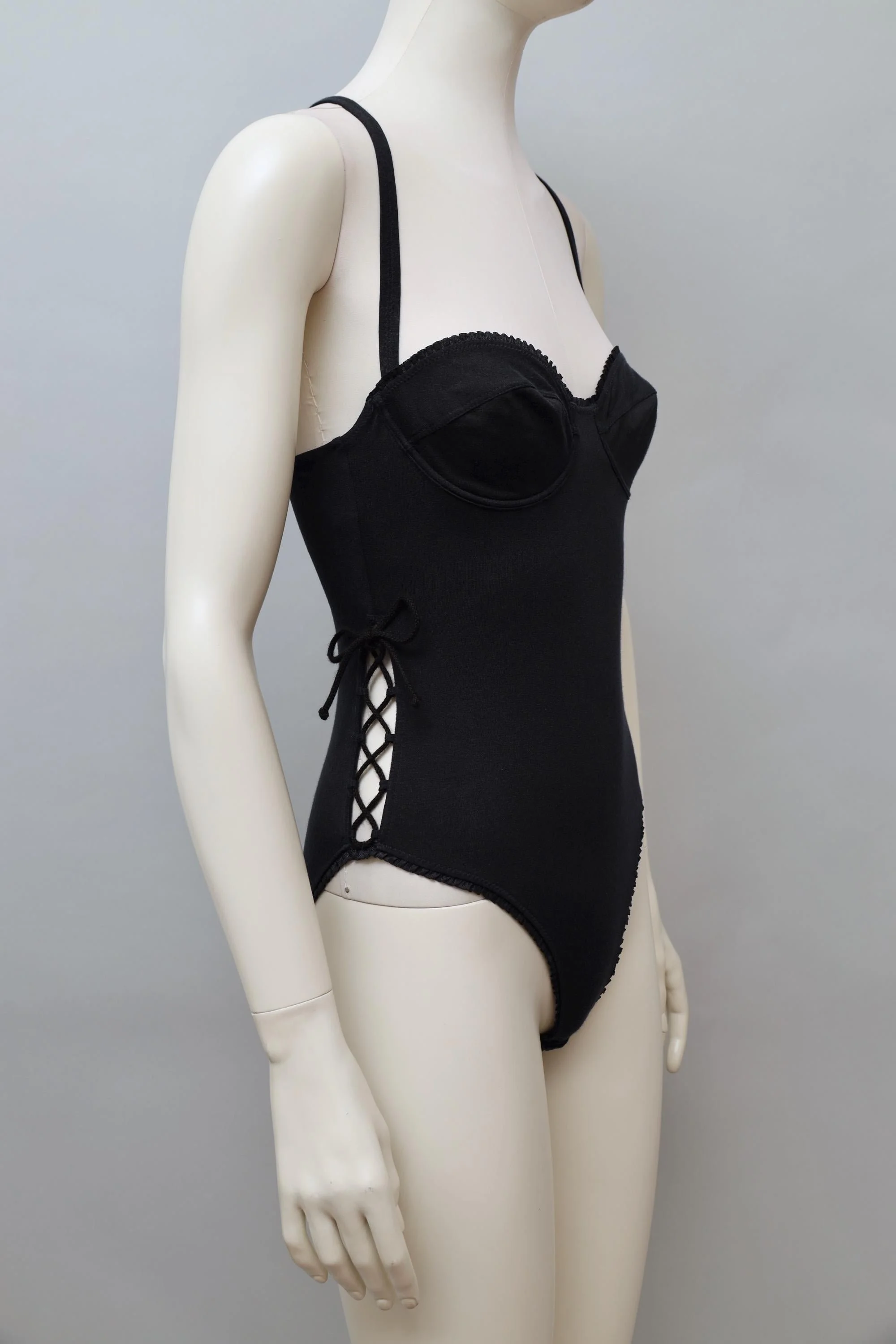 1990s Chantal Thomass black racerback lace up bodysuit