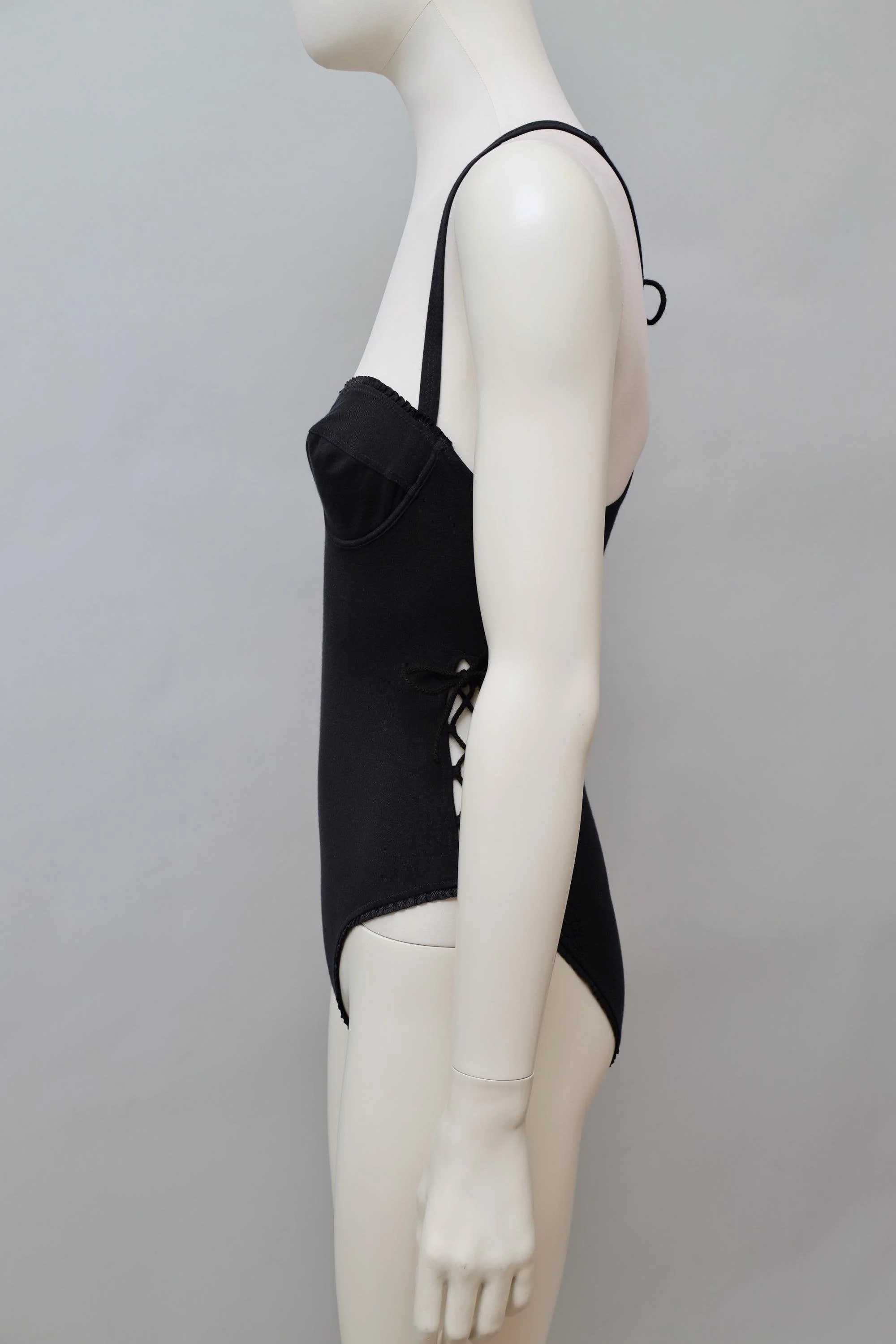 1990s Chantal Thomass black racerback lace up bodysuit