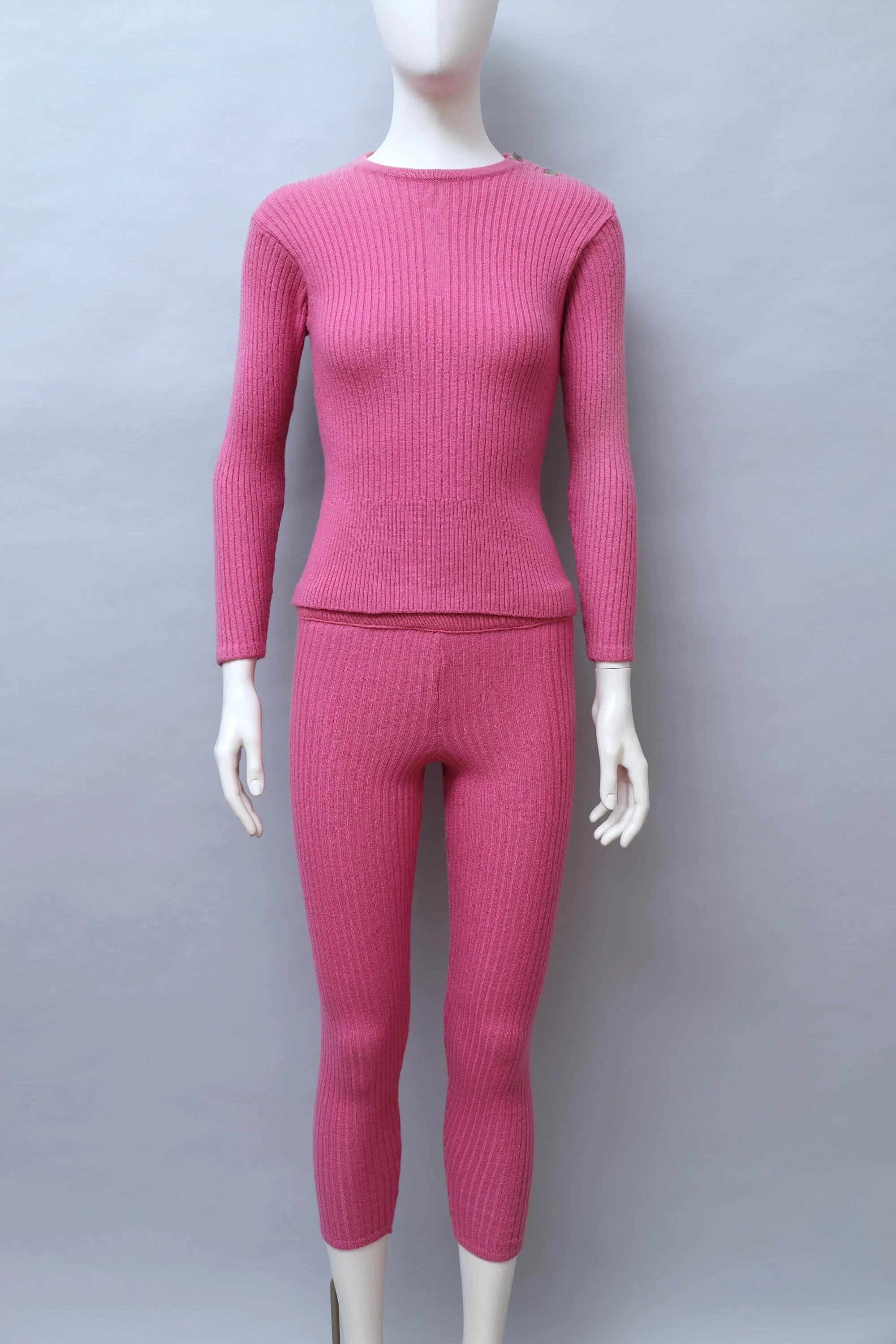 1970s Courrèges pink ribbed wool après ski set