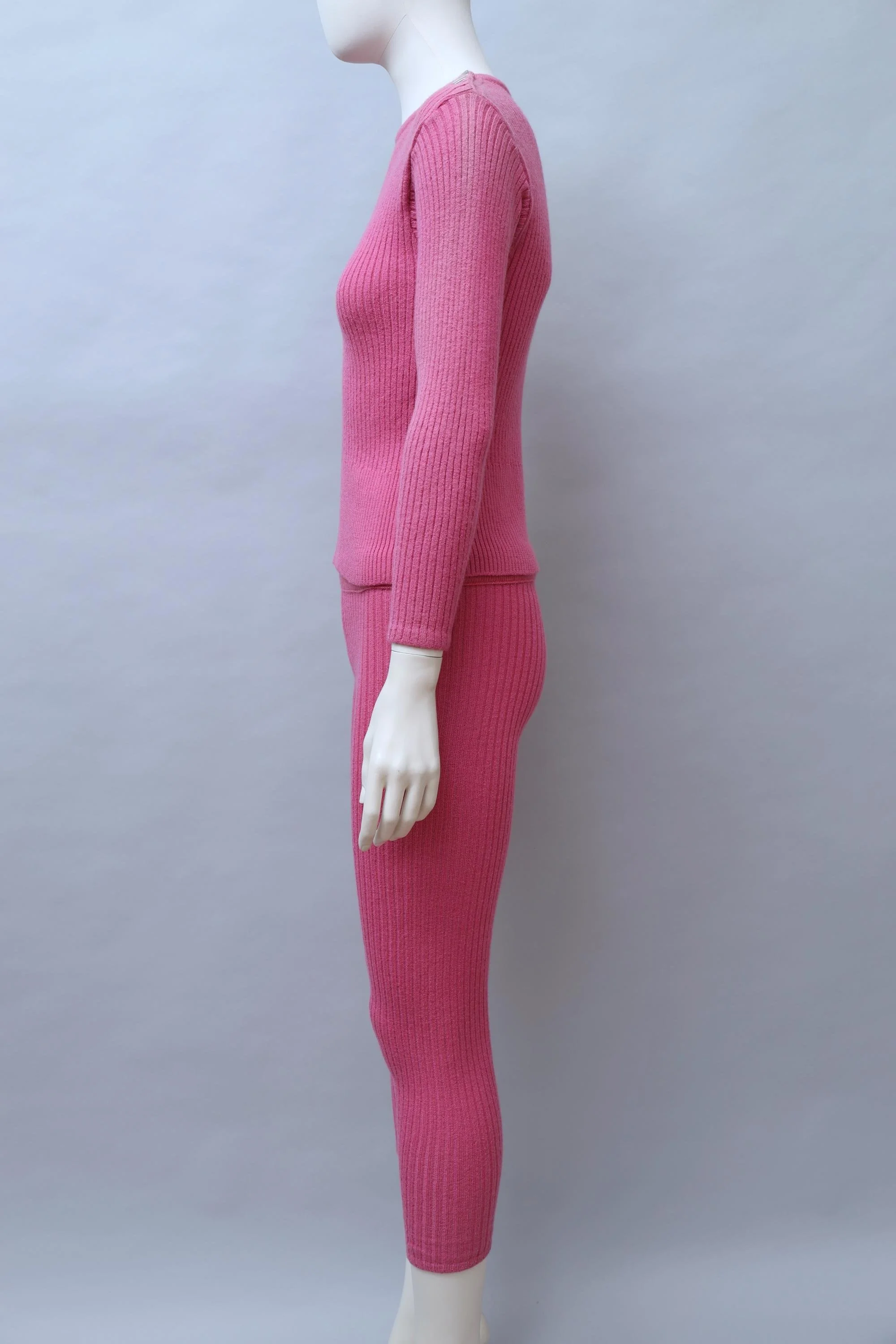 1970s Courrèges pink ribbed wool après ski set