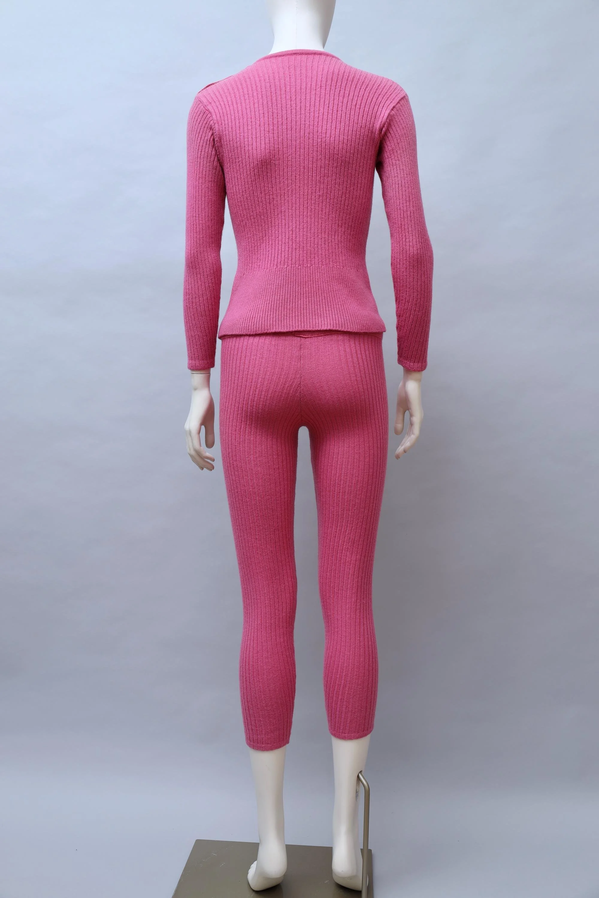 1970s Courrèges pink ribbed wool après ski set
