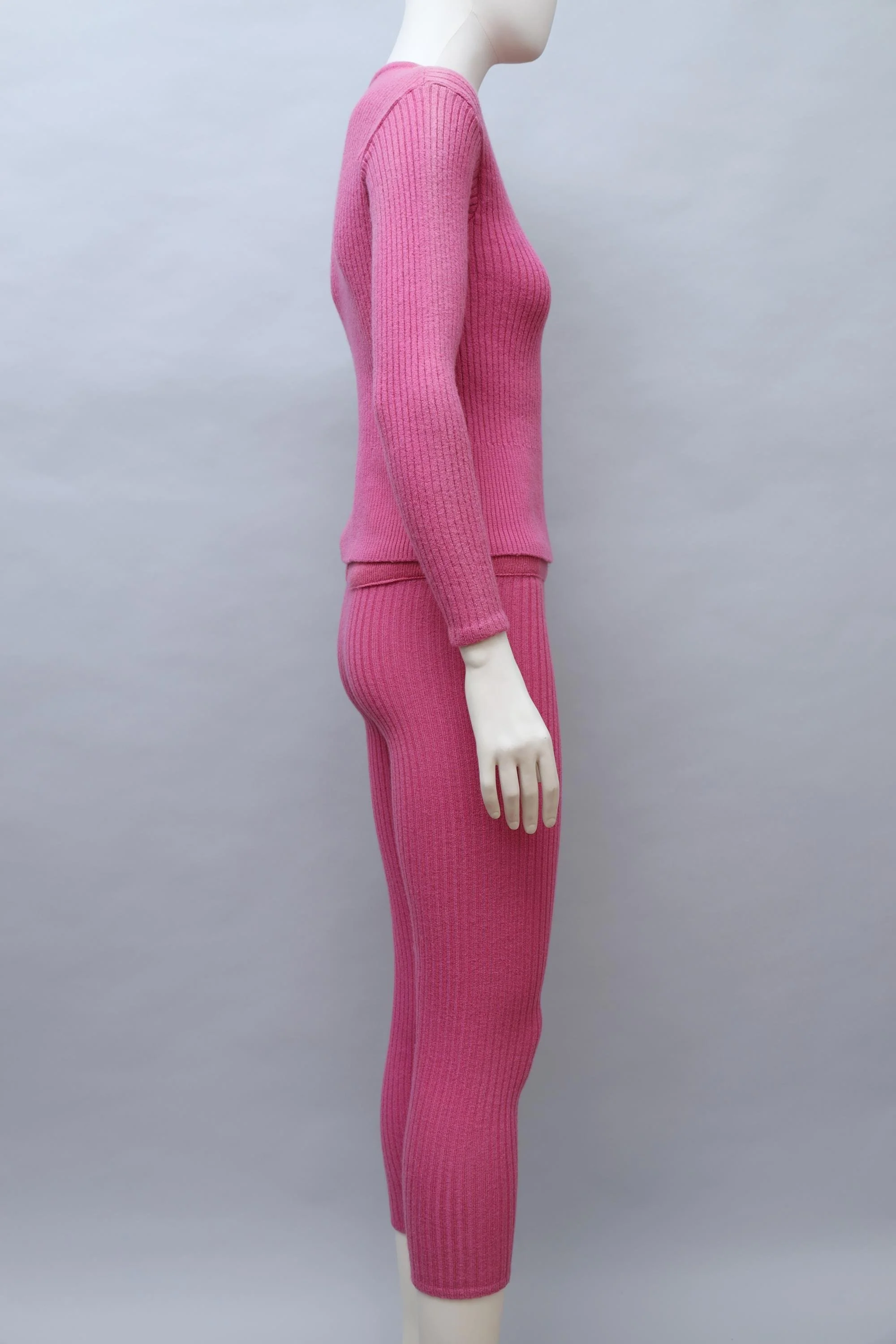 1970s Courrèges pink ribbed wool après ski set