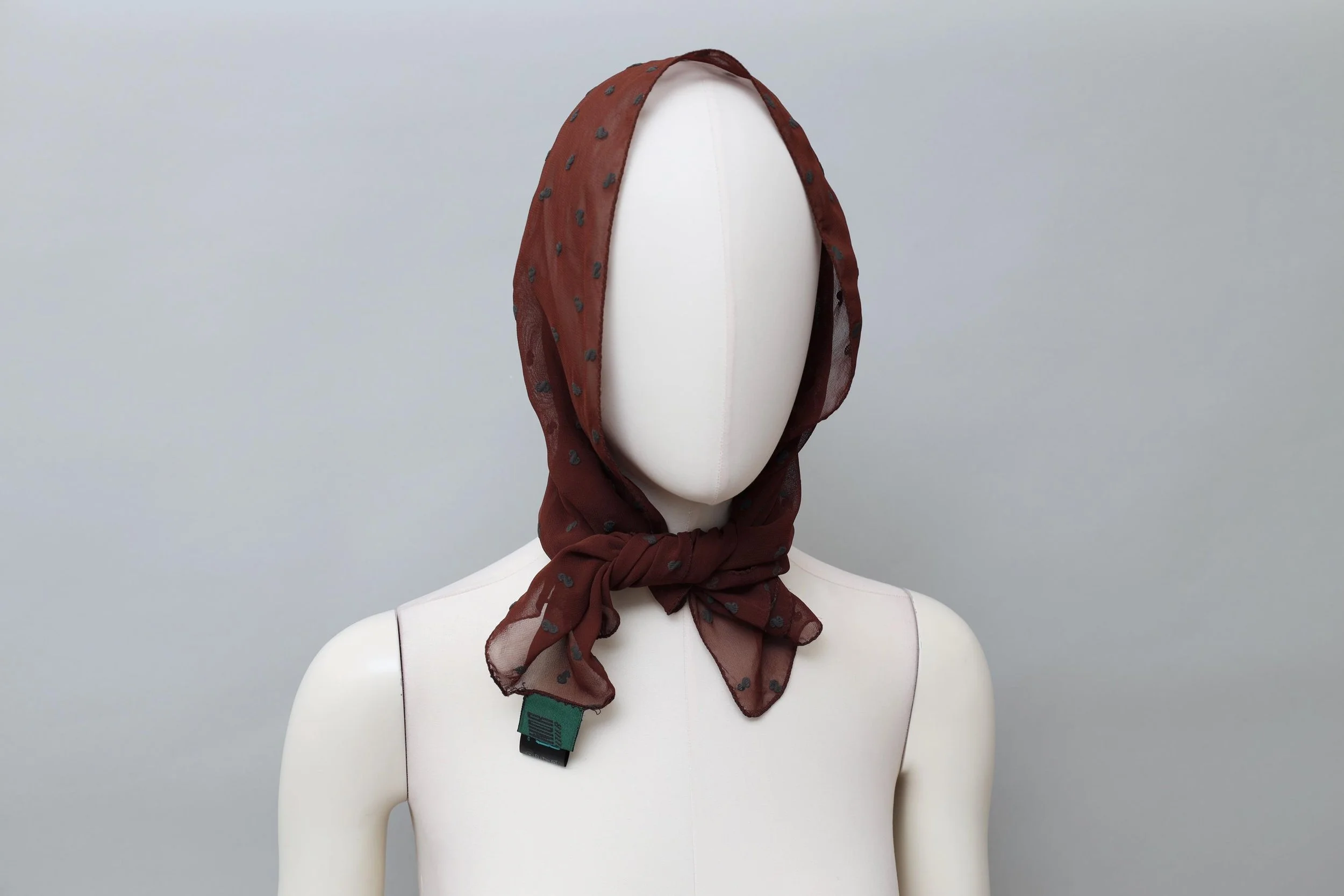 S/S 1989 Junior Gaultier brown dollar sign print georgette headscarf