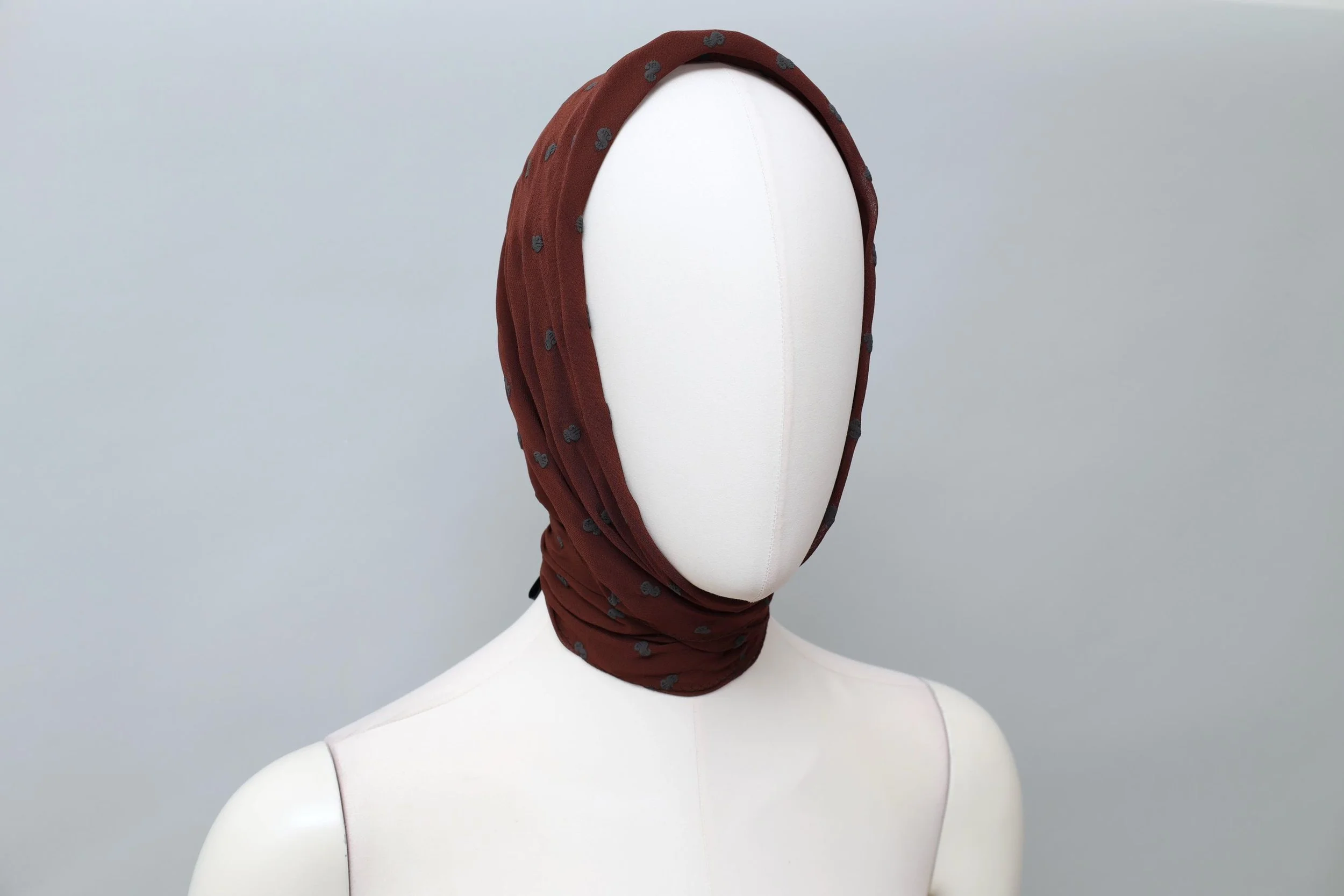 S/S 1989 Junior Gaultier brown dollar sign print georgette headscarf