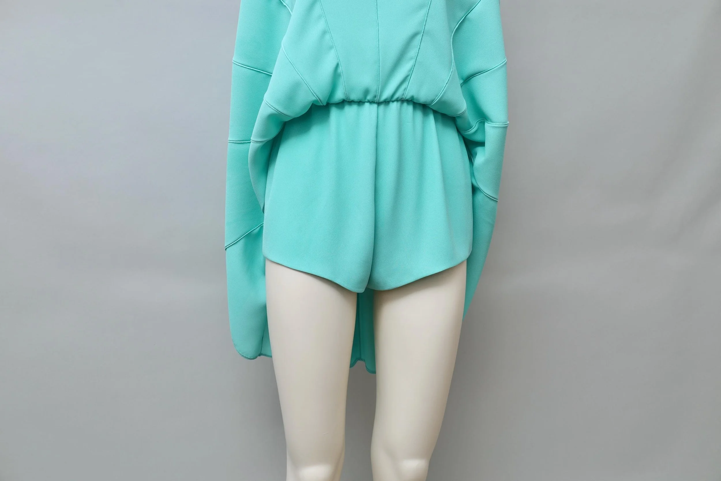 1990s Thierry Mugler aquamarine pleated crêpe skort layer