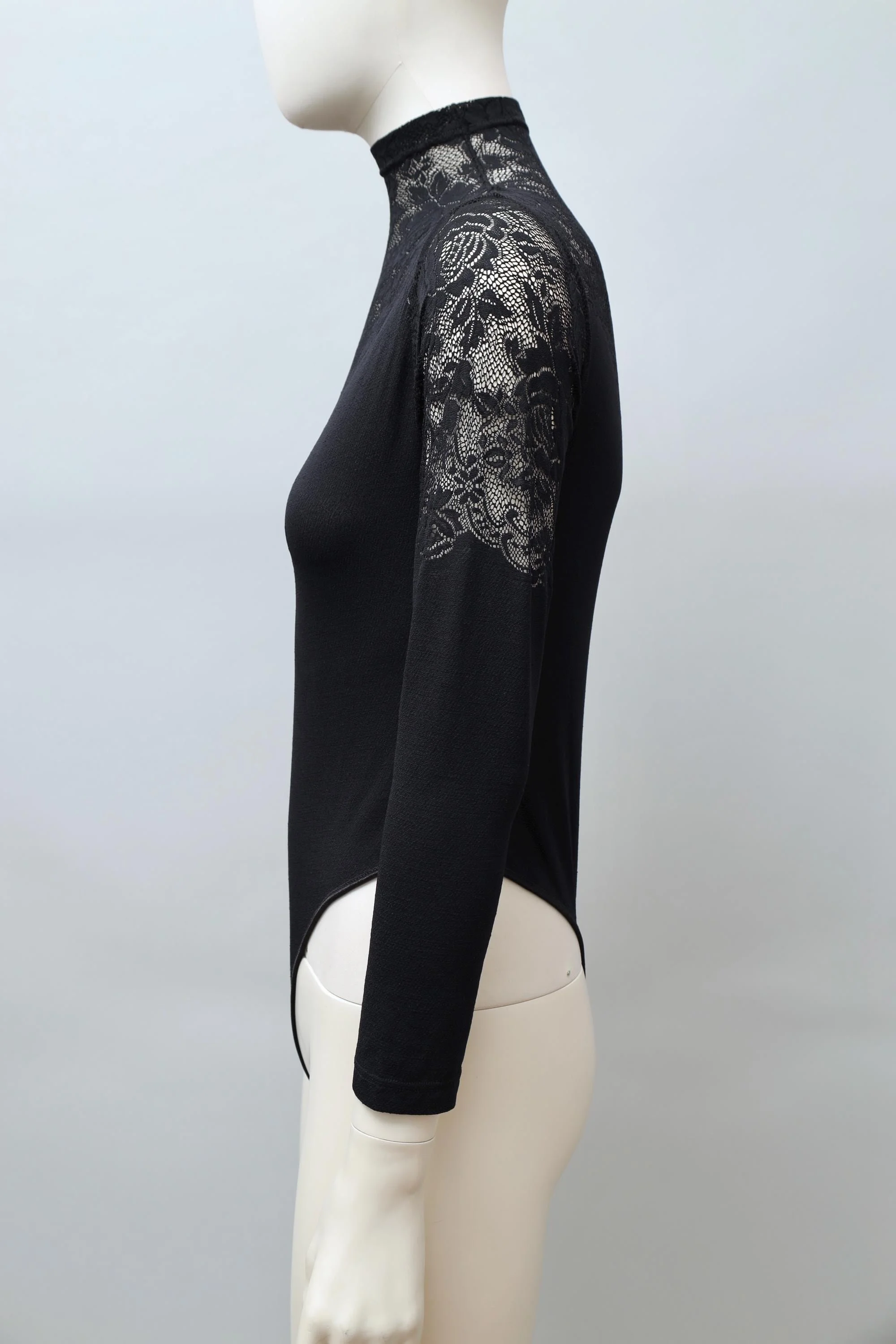 1990s Chantal Thomass black nylon lace mock neck bodysuit