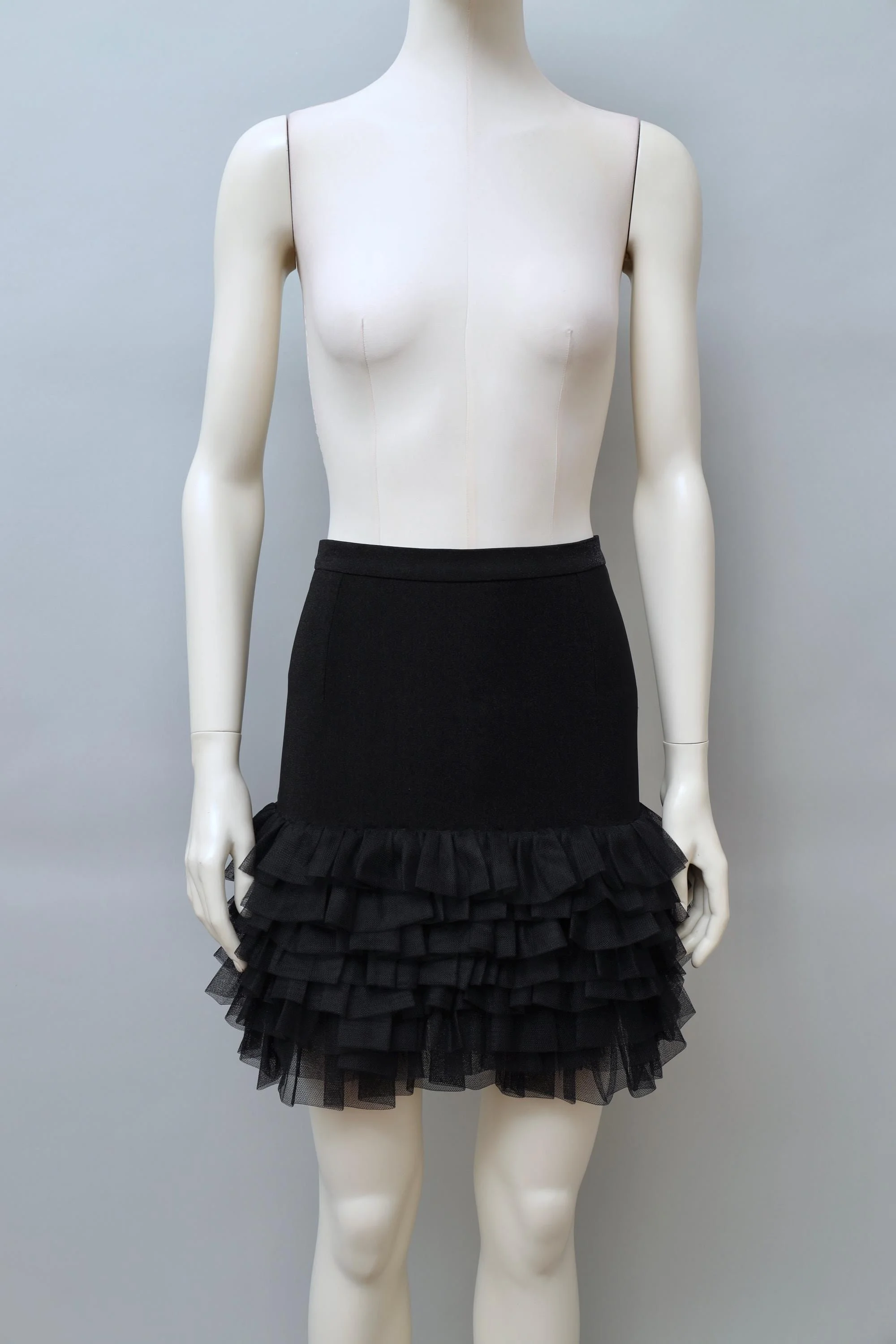 1990s Lolita Lempicka metallic black tiered tulle hem mini skirt