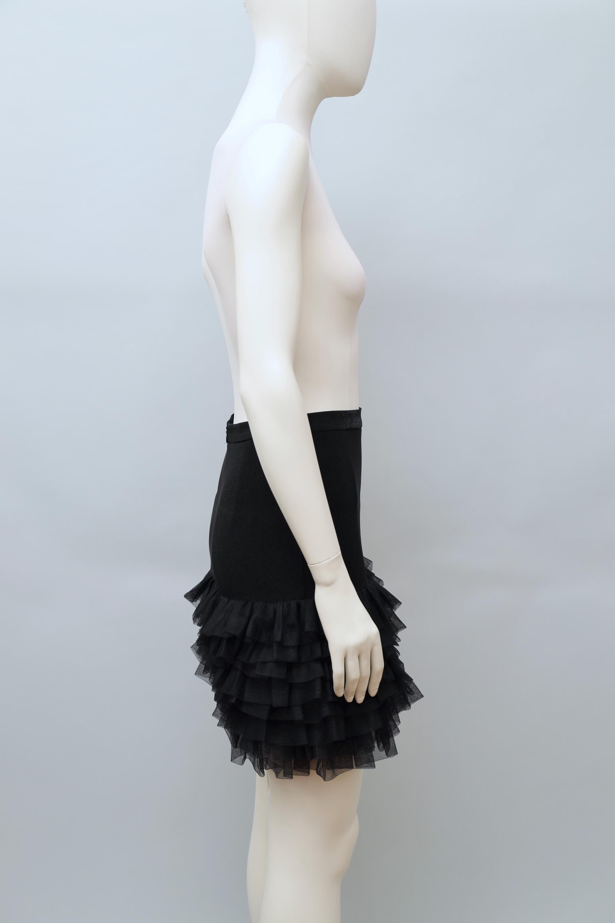 1990s Lolita Lempicka metallic black tiered tulle hem mini skirt
