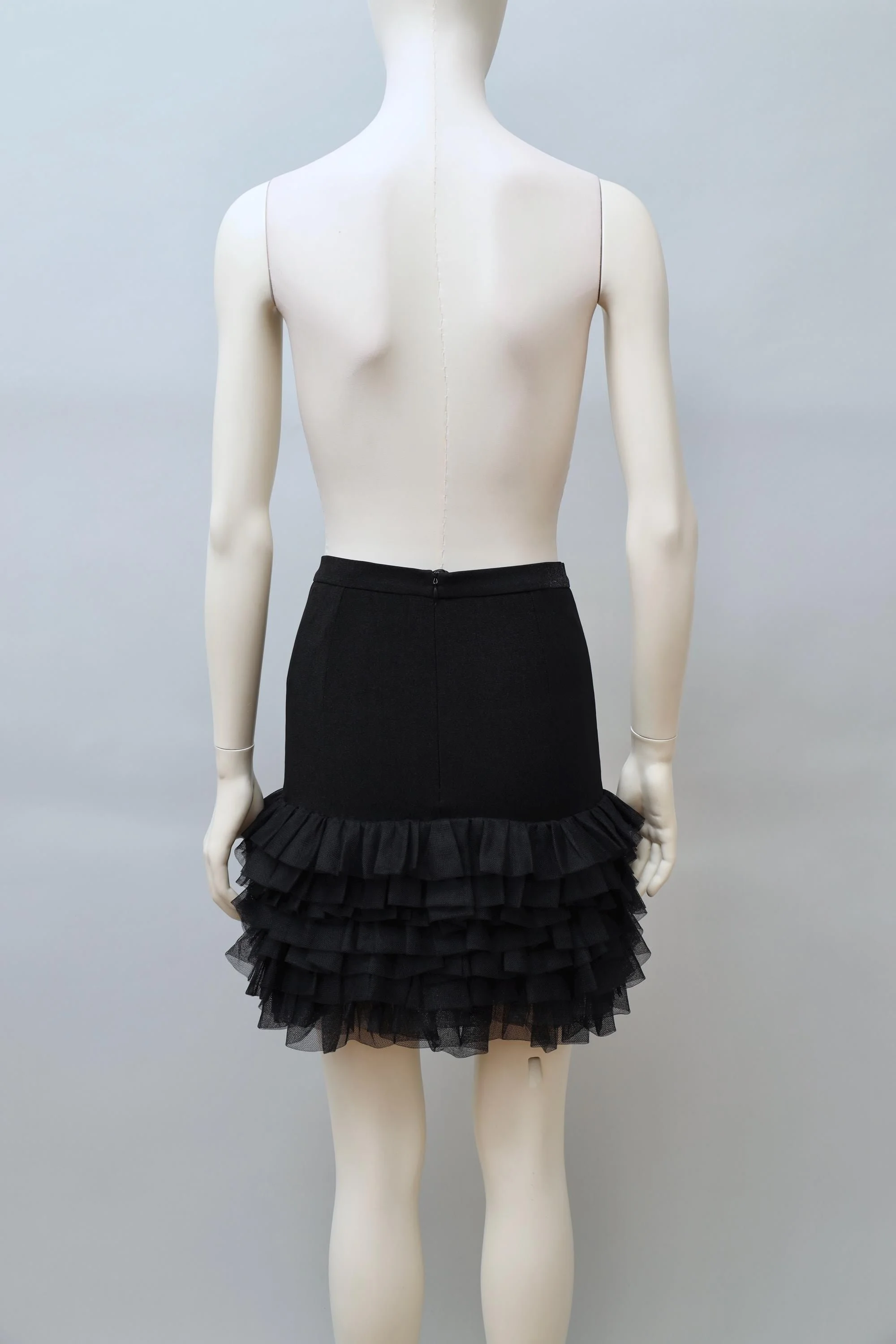 1990s Lolita Lempicka metallic black tiered tulle hem mini skirt
