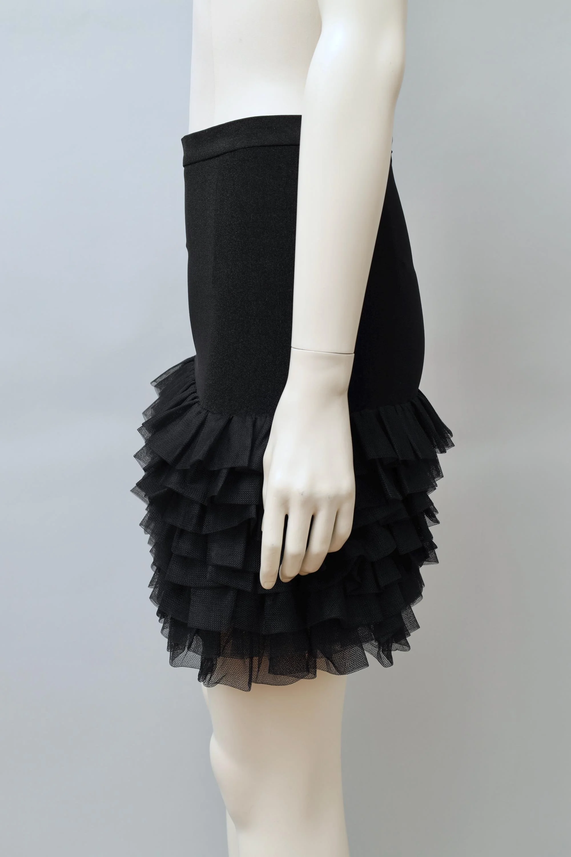 1990s Lolita Lempicka metallic black tiered tulle hem mini skirt