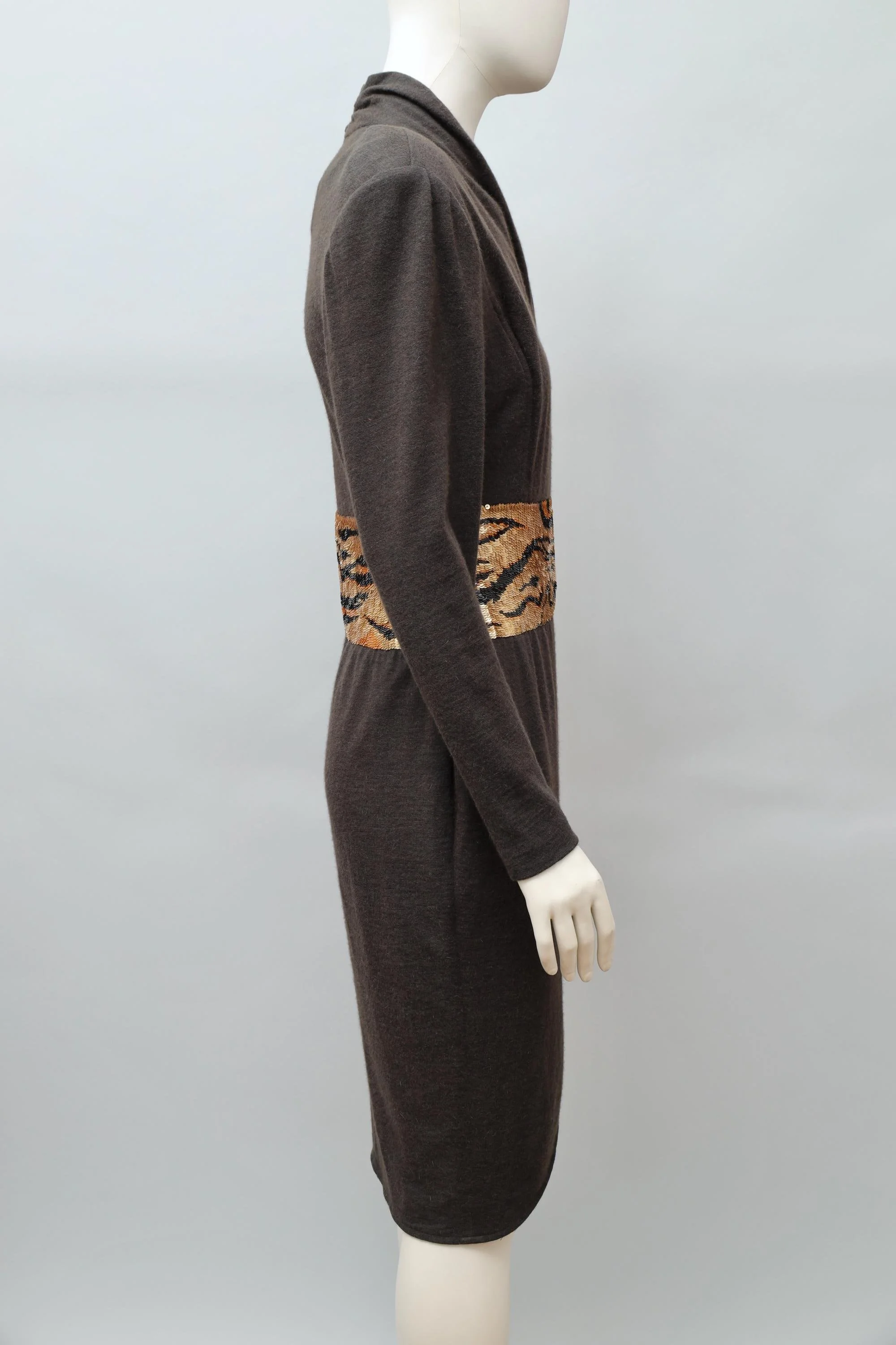 1980s Angelo Tarlazzi tiger sequin brown wool dress