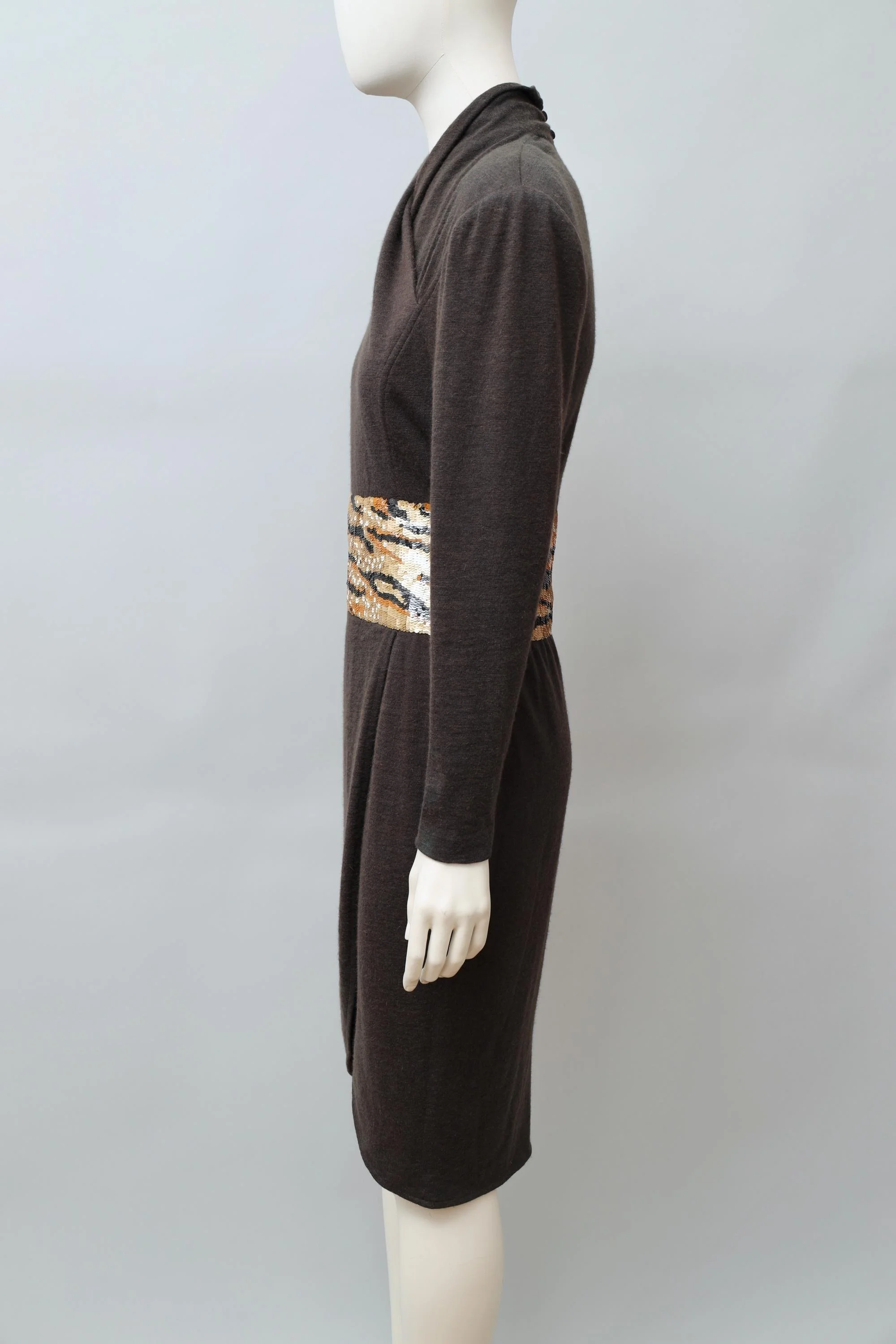 1980s Angelo Tarlazzi tiger sequin brown wool dress