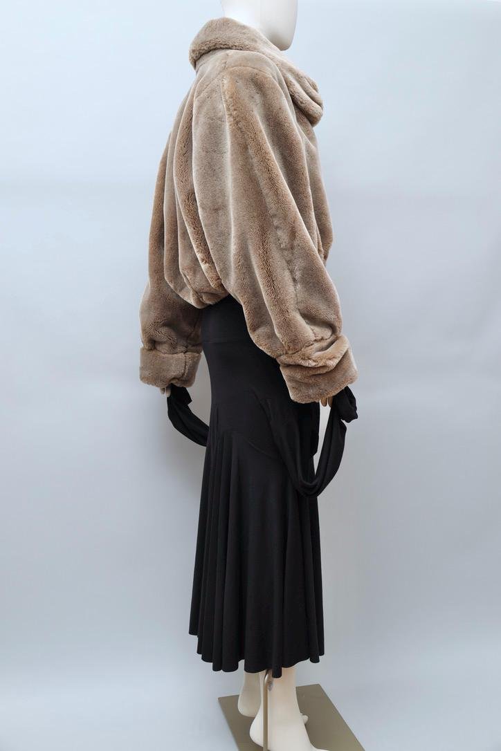 2000s Tadashi black ruched avant-garde sleeved maxi skirt