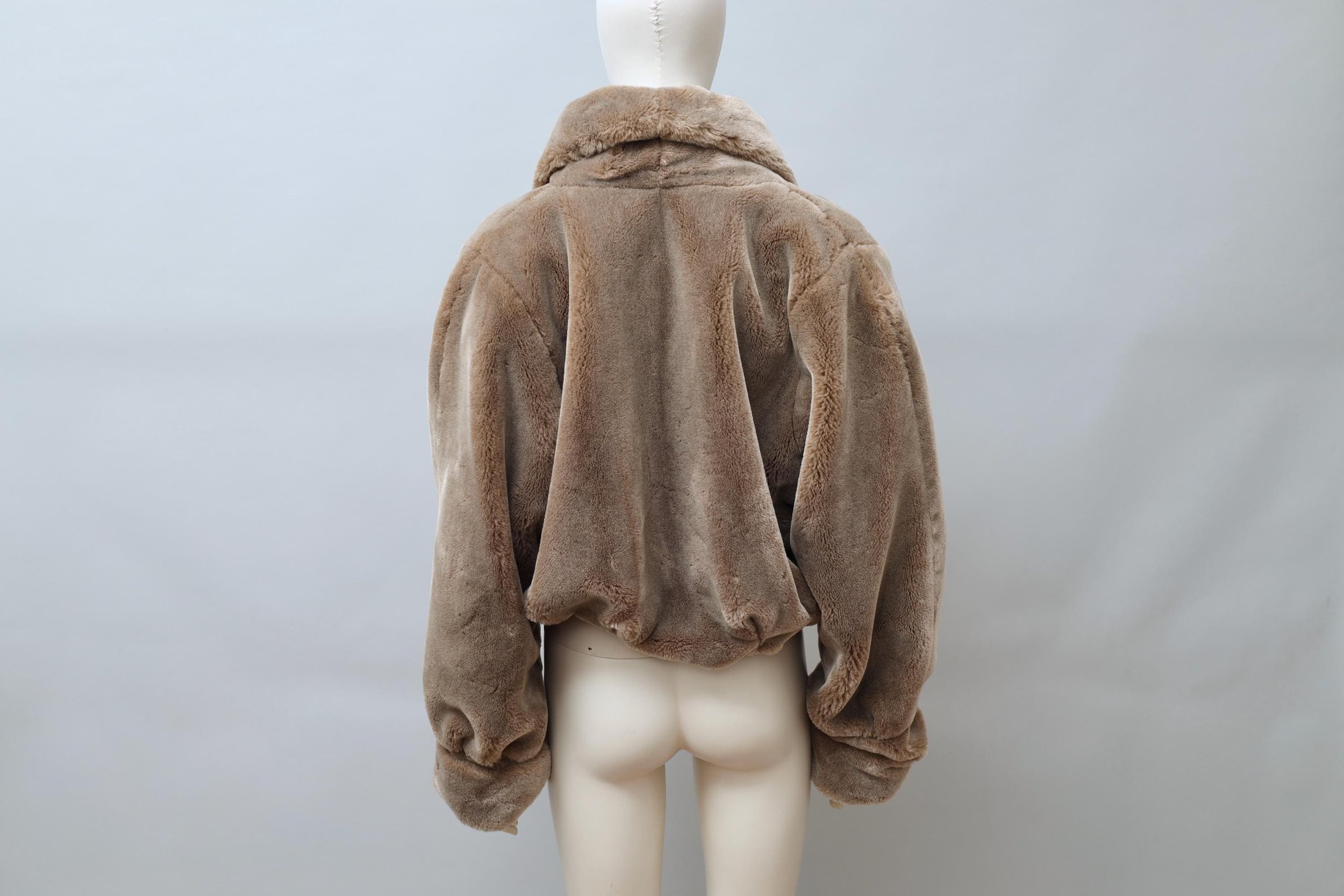 1990s Tyber taupe faux fur cropped jacket with resin buttons