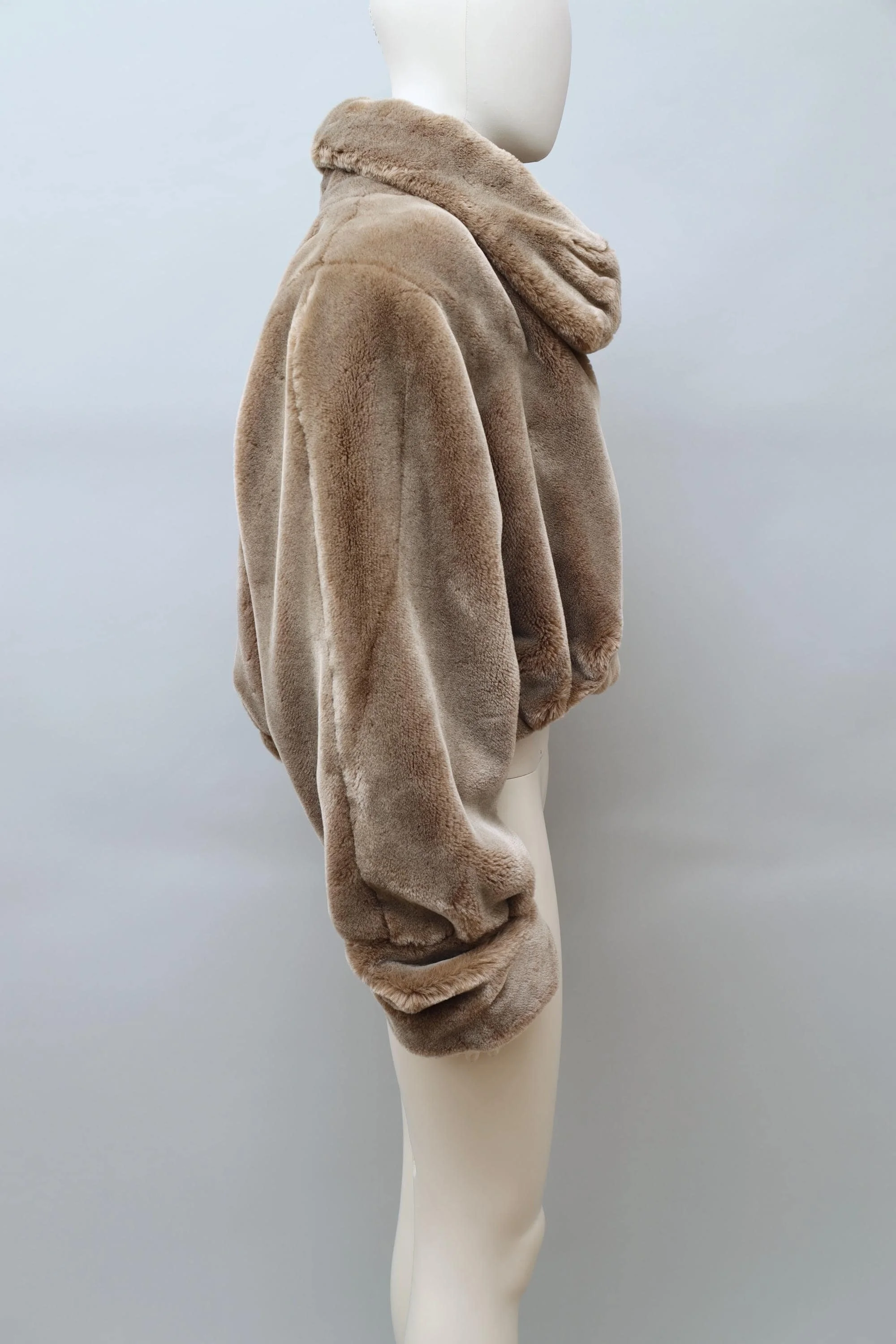 1990s Tyber taupe faux fur cropped jacket with resin buttons