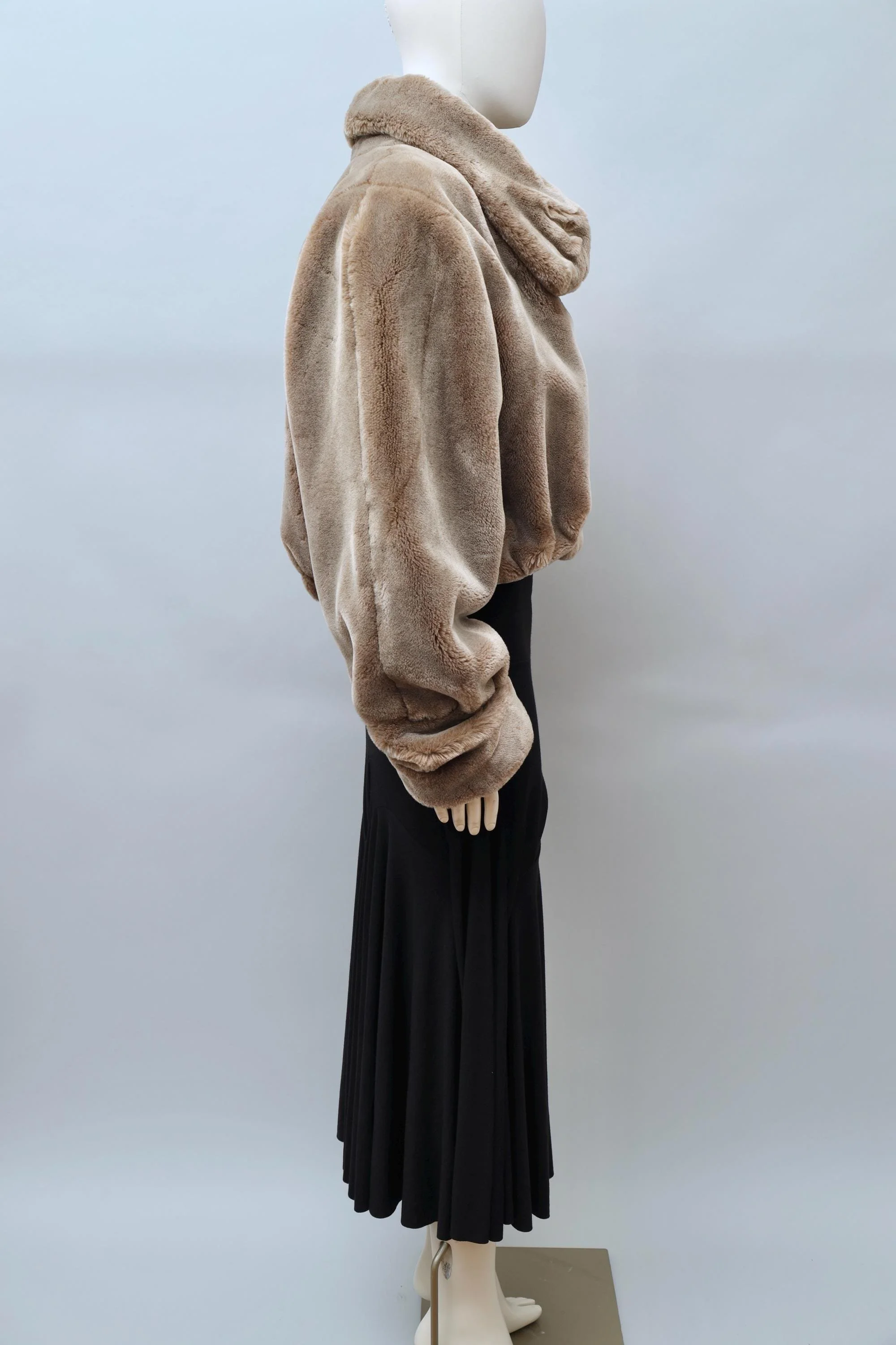 1990s Tyber taupe faux fur cropped jacket with resin buttons