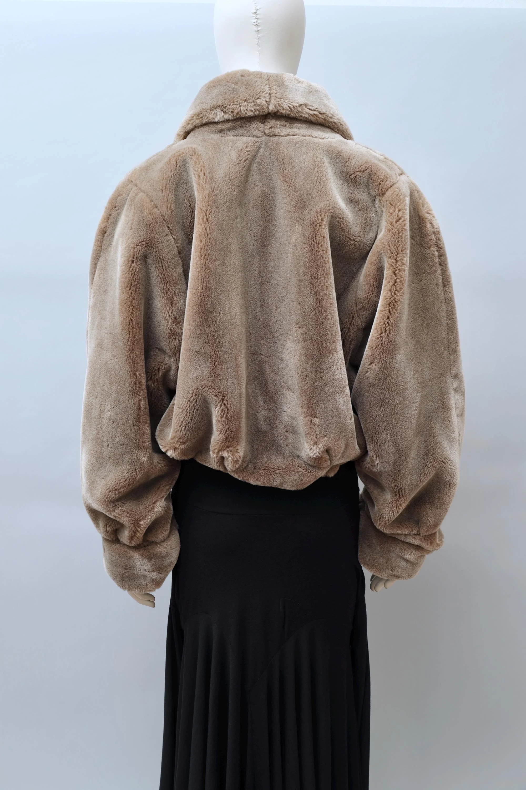 1990s Tyber taupe faux fur cropped jacket with resin buttons