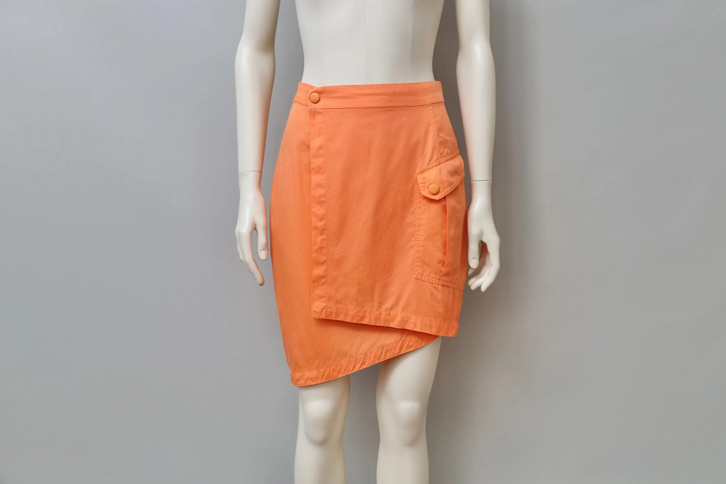 late 1980s / early 1990s Thierry Mugler Activ orange sherbet wrap mini skirt