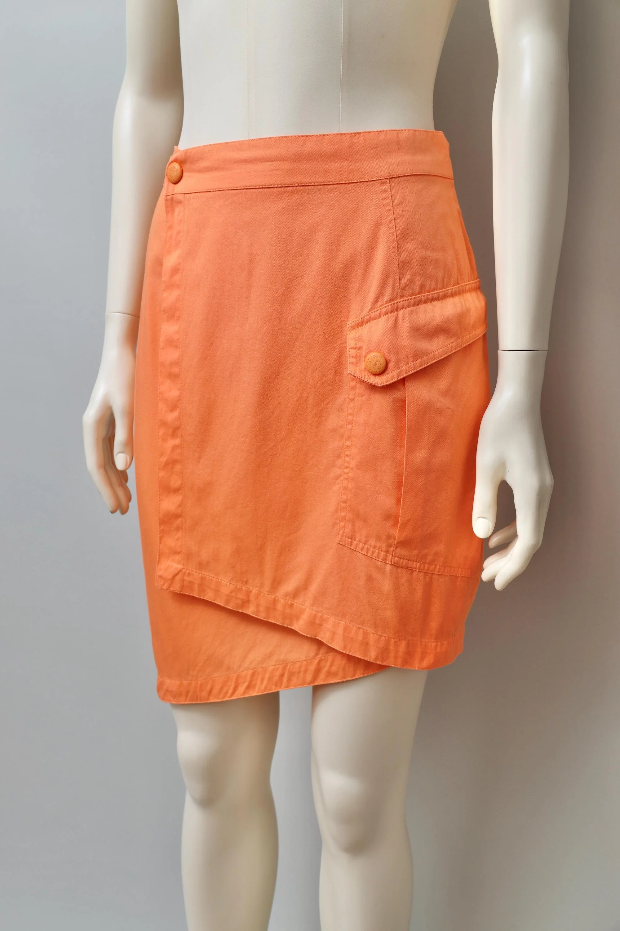 late 1980s / early 1990s Thierry Mugler Activ orange sherbet wrap mini skirt