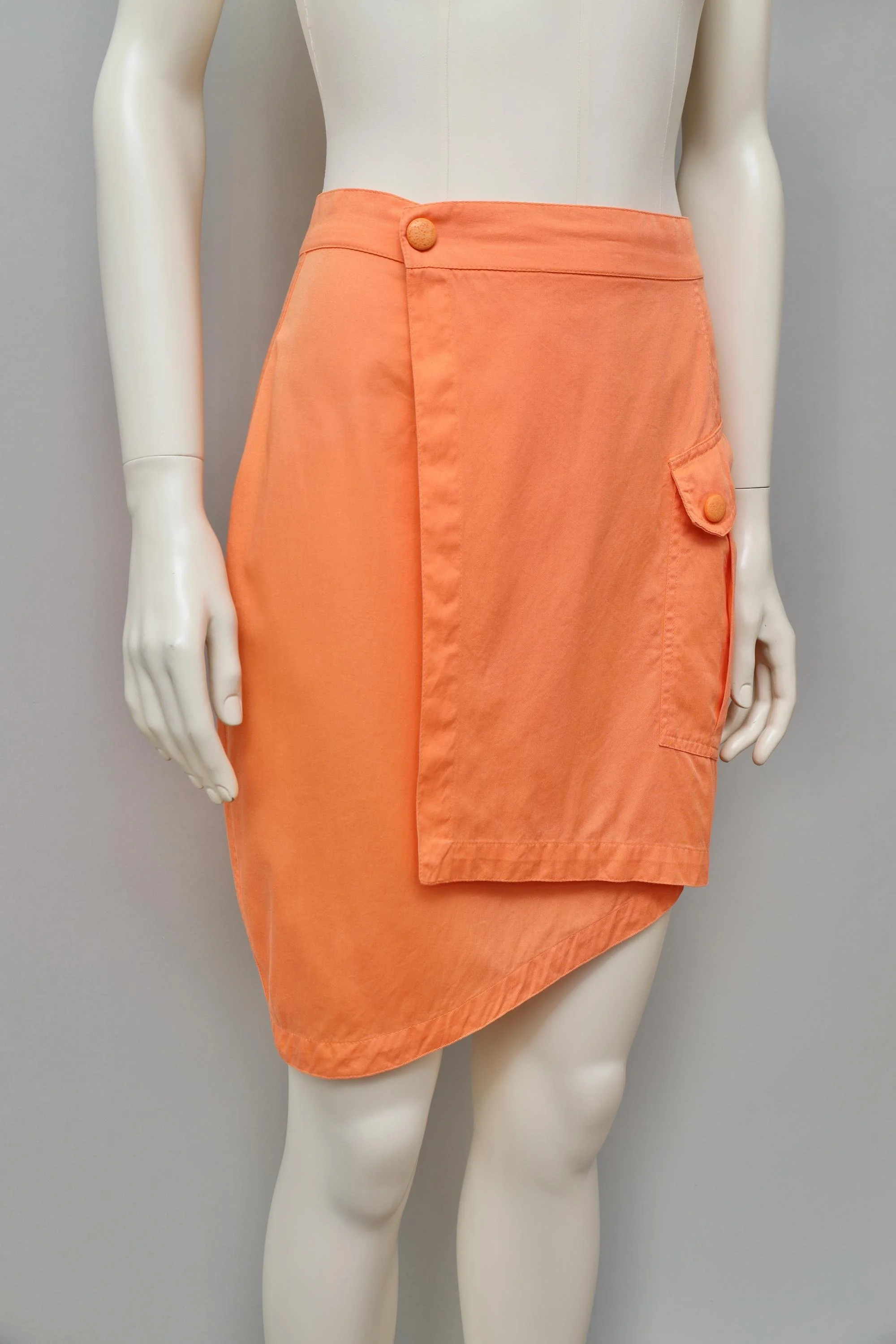 late 1980s / early 1990s Thierry Mugler Activ orange sherbet wrap mini skirt