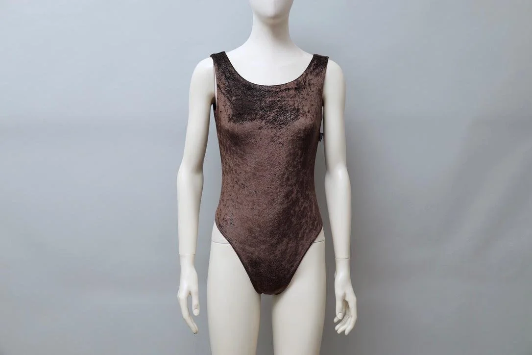 late 1990s / early 2000s Anti-Flirt Paris glittery brown velvet bodysuit
