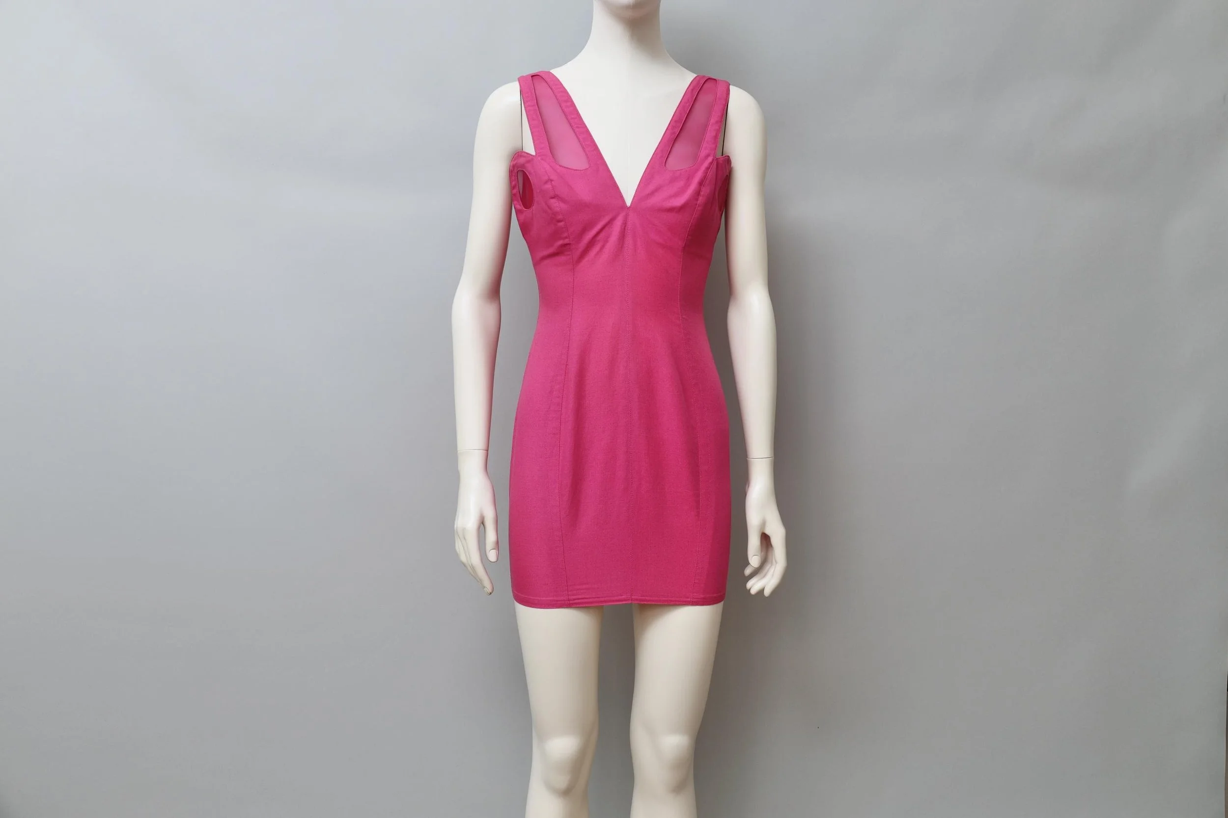 late 1980s / early 1990s Thierry Mugler Activ pink linen insect mesh dress