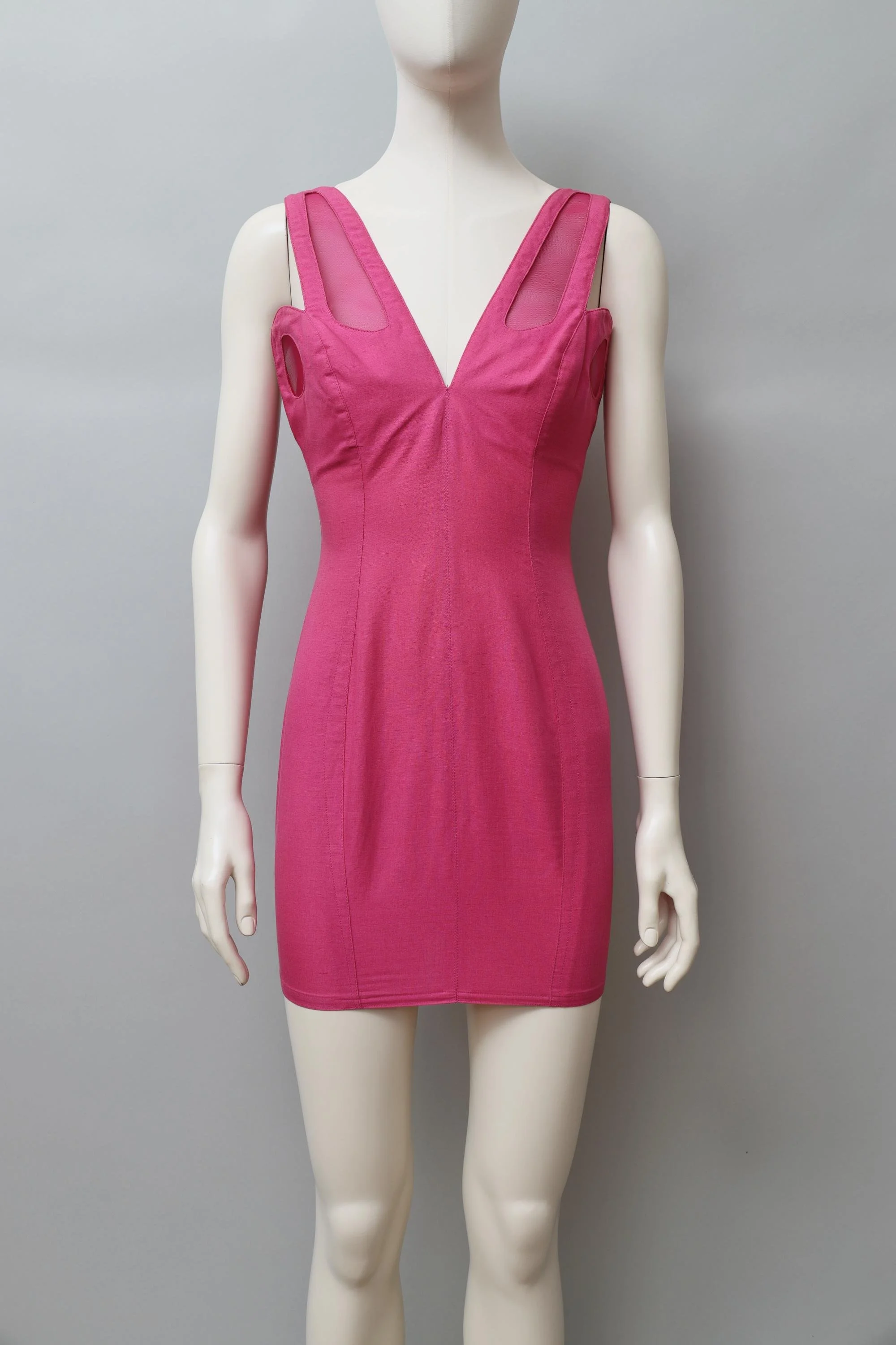 late 1980s / early 1990s Thierry Mugler Activ pink linen insect mesh dress