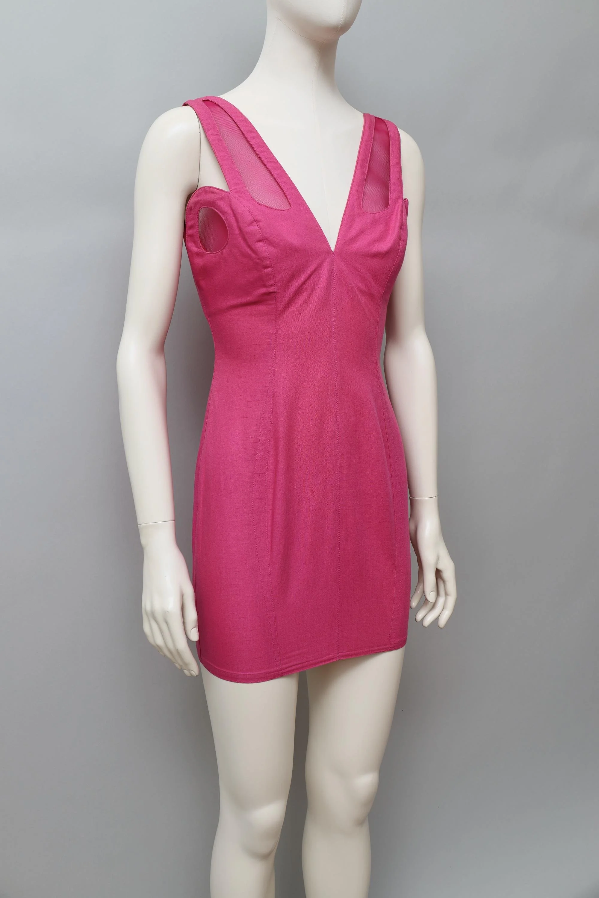 late 1980s / early 1990s Thierry Mugler Activ pink linen insect mesh dress