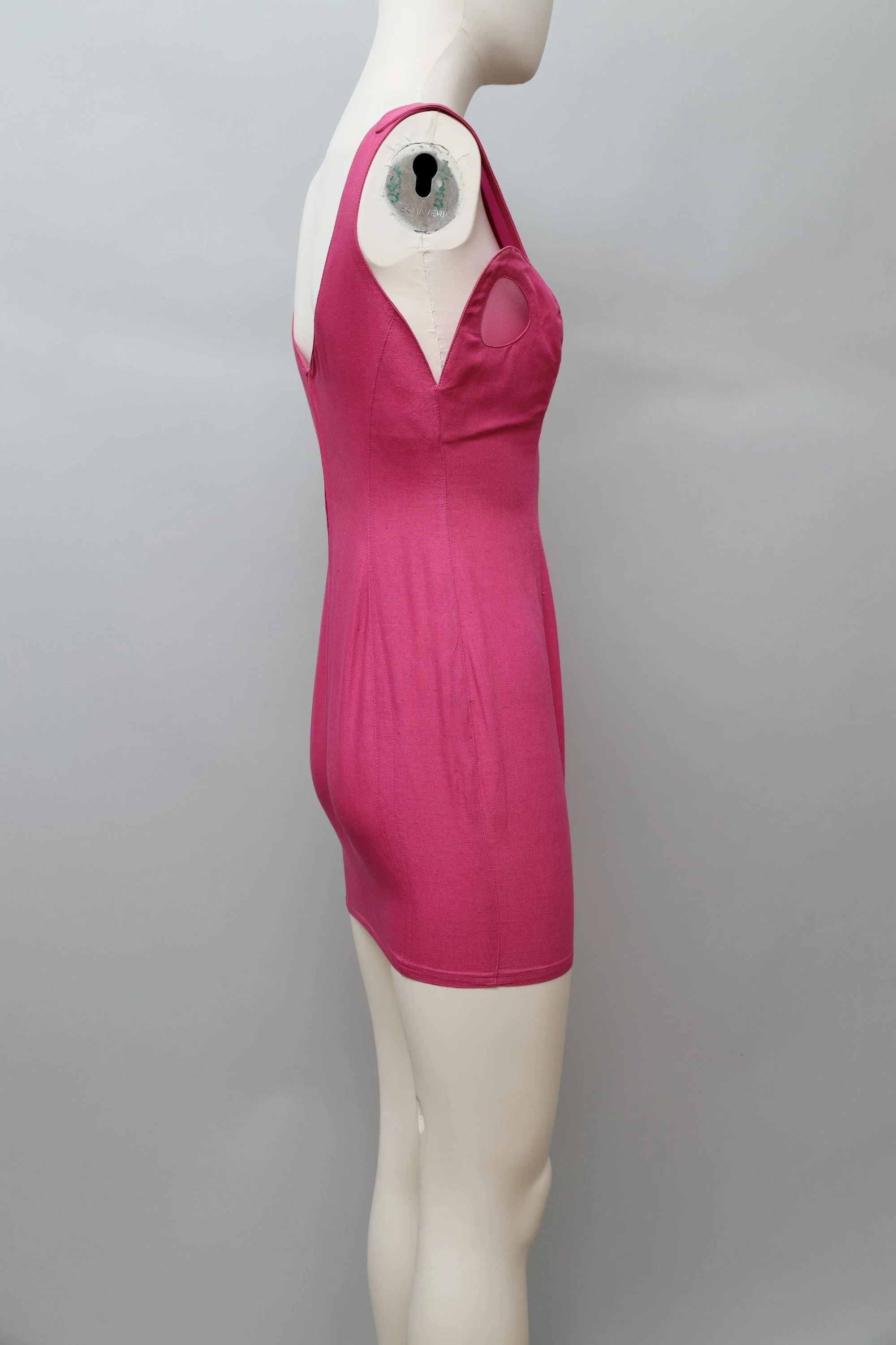late 1980s / early 1990s Thierry Mugler Activ pink linen insect mesh dress side