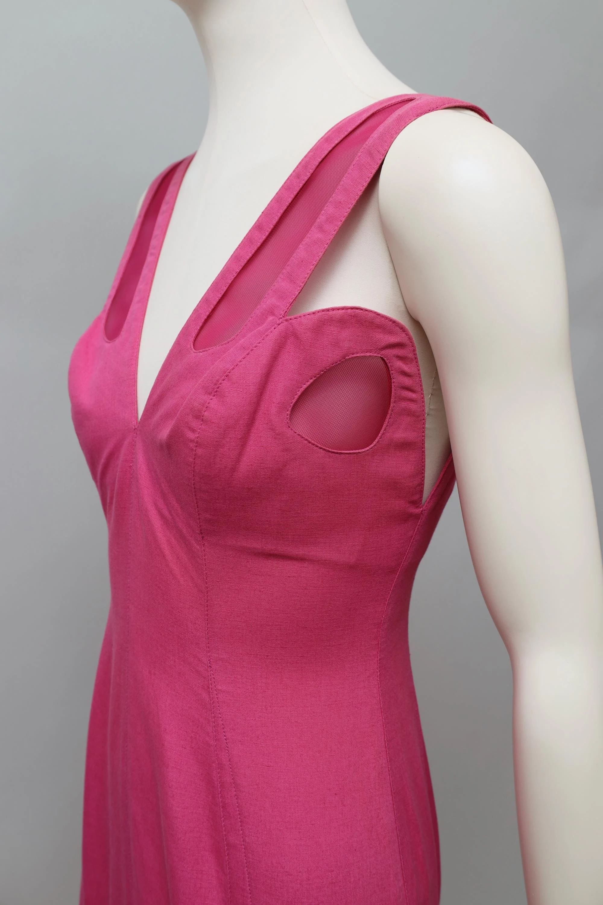 late 1980s / early 1990s Thierry Mugler Activ pink linen insect mesh dress