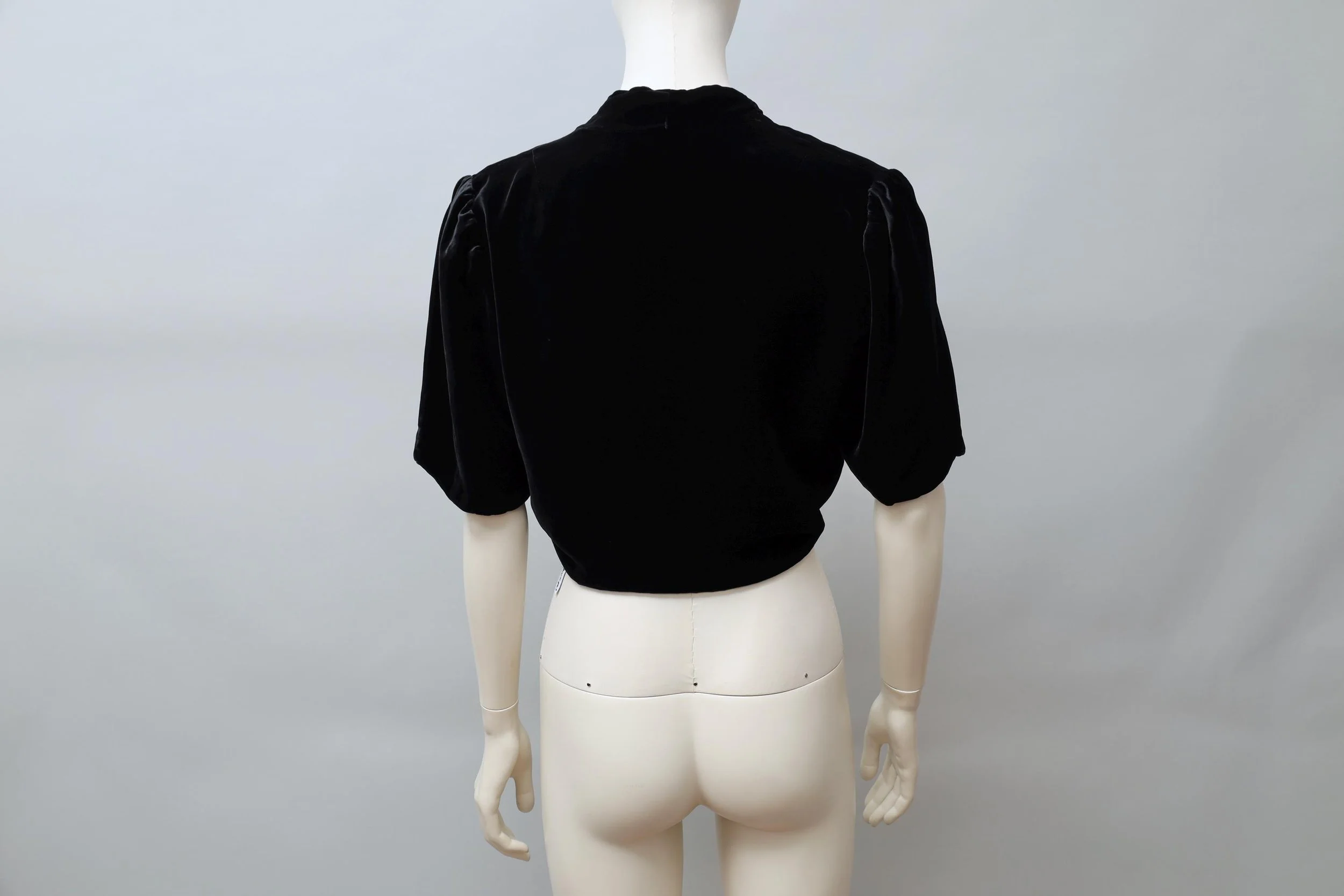 1980s Norma Kamali black rayon velvet shrug