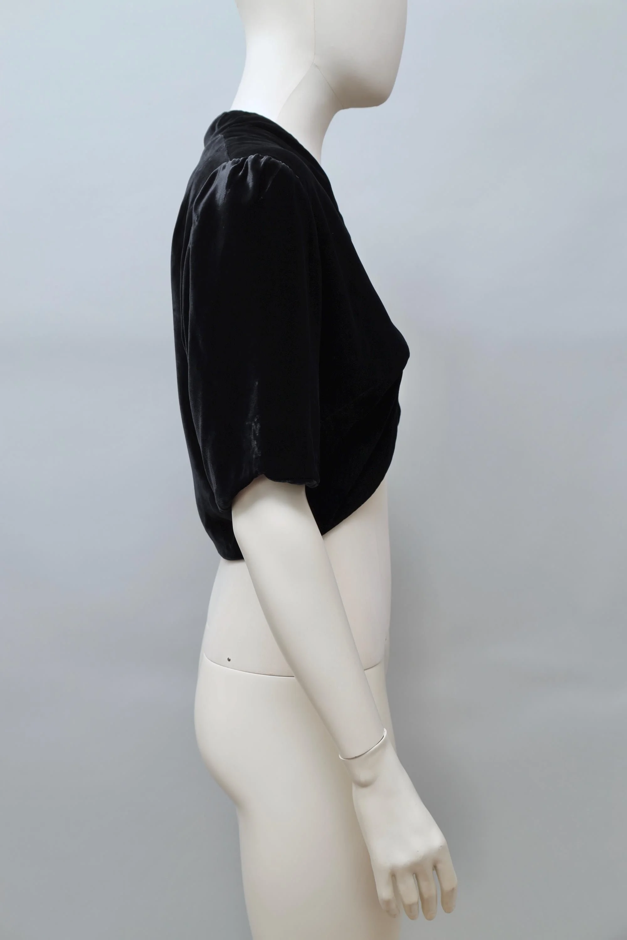 1980s Norma Kamali black rayon velvet shrug