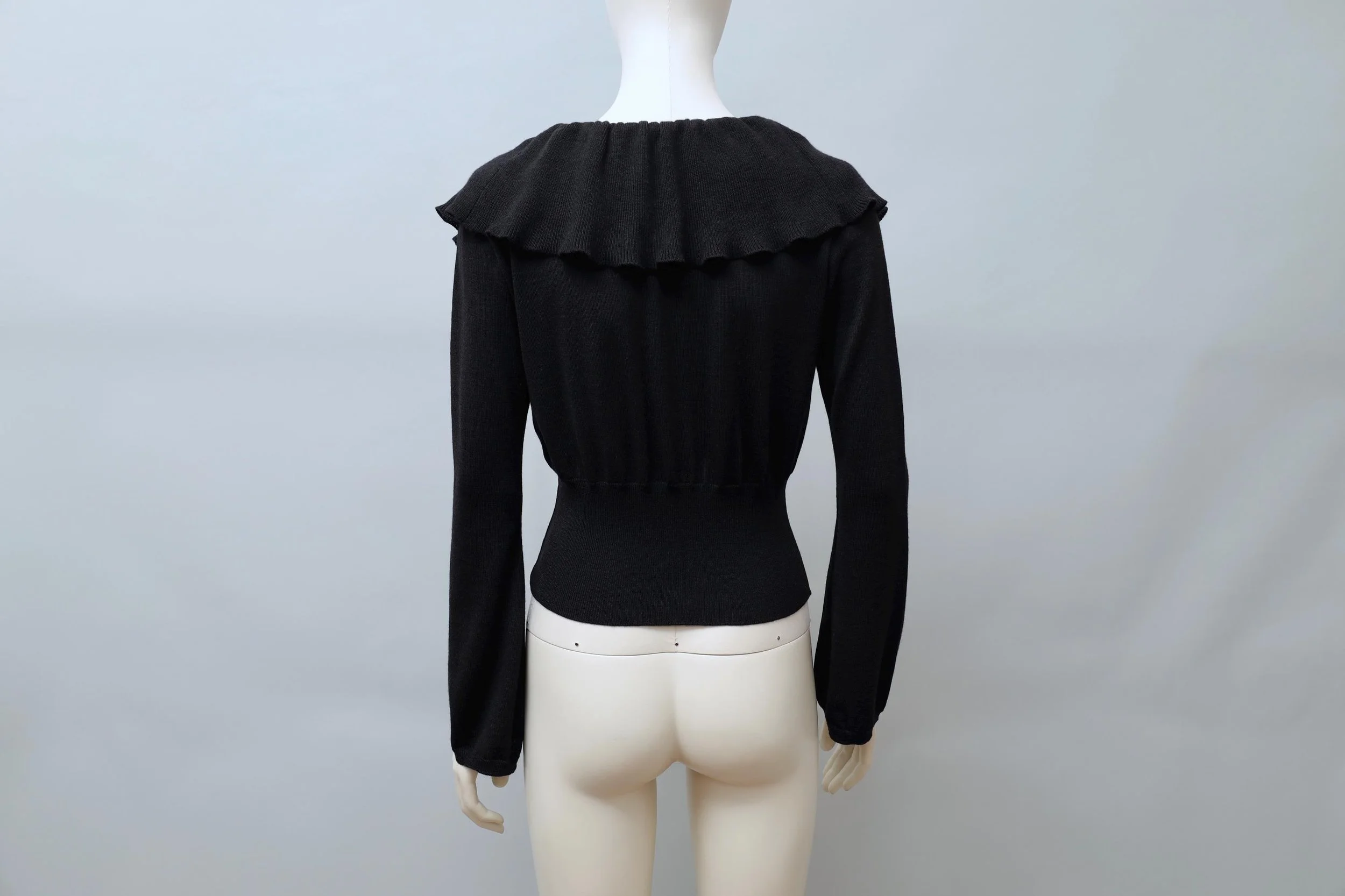 1980s Chantal Thomass black cashmere wool blend ruffle sweater