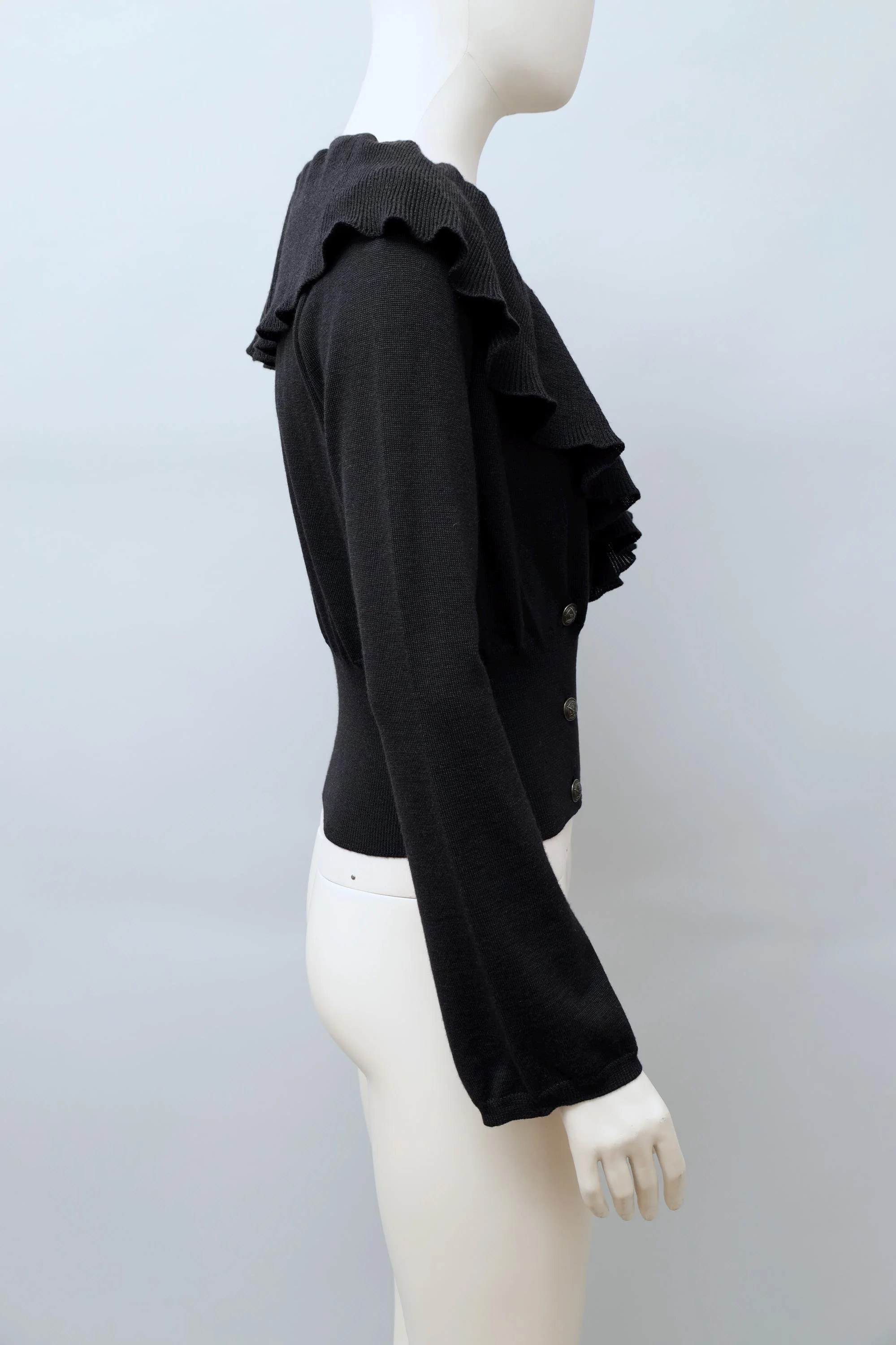 1980s Chantal Thomass black cashmere wool blend ruffle sweater