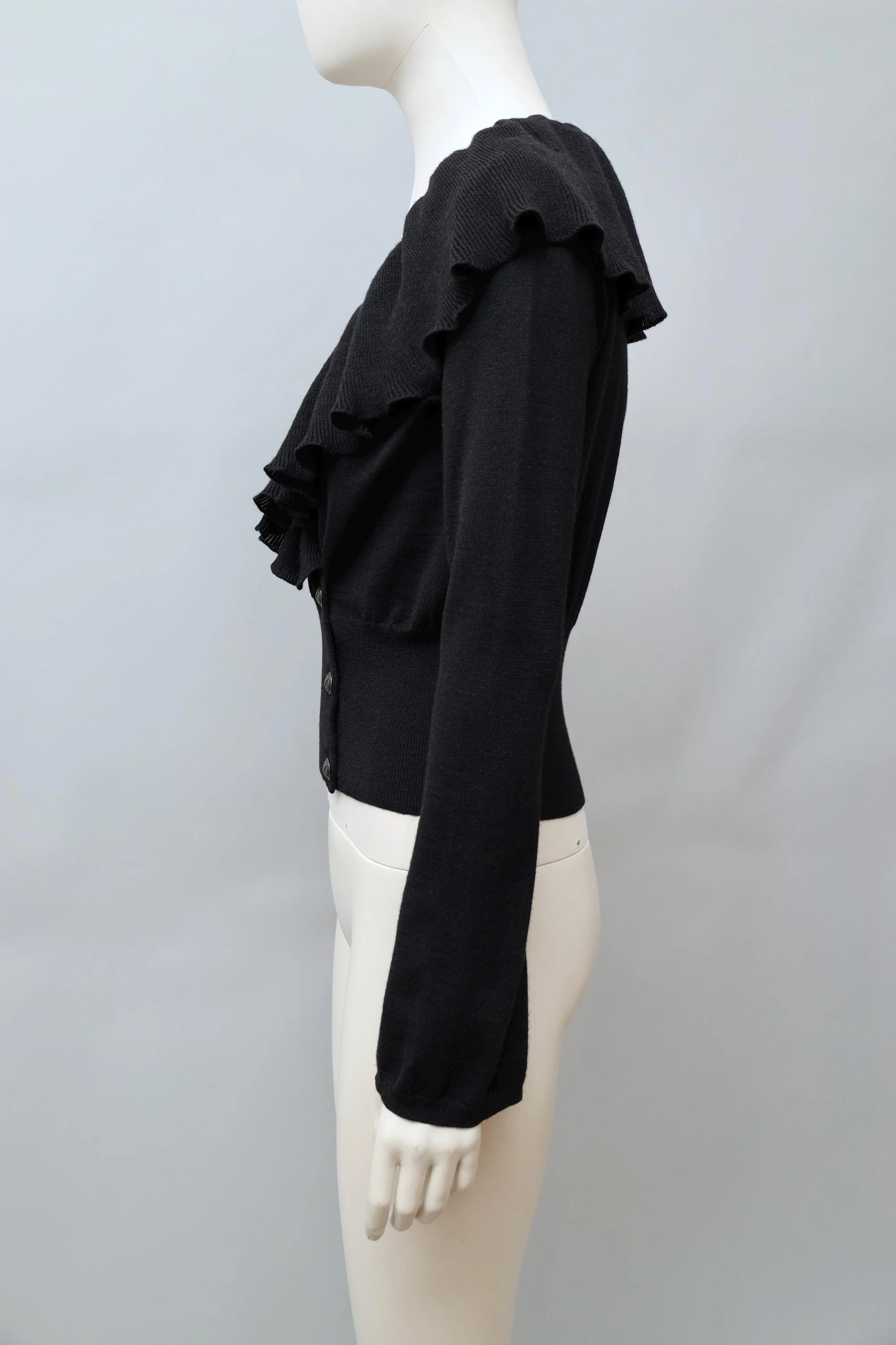 1980s Chantal Thomass black cashmere wool blend ruffle sweater