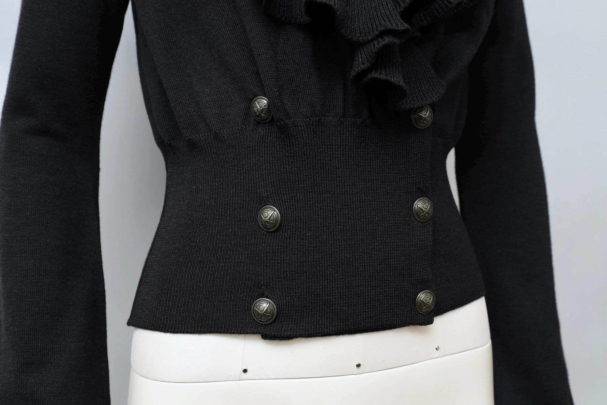 1980s Chantal Thomass ruffle sweater double breasted button front