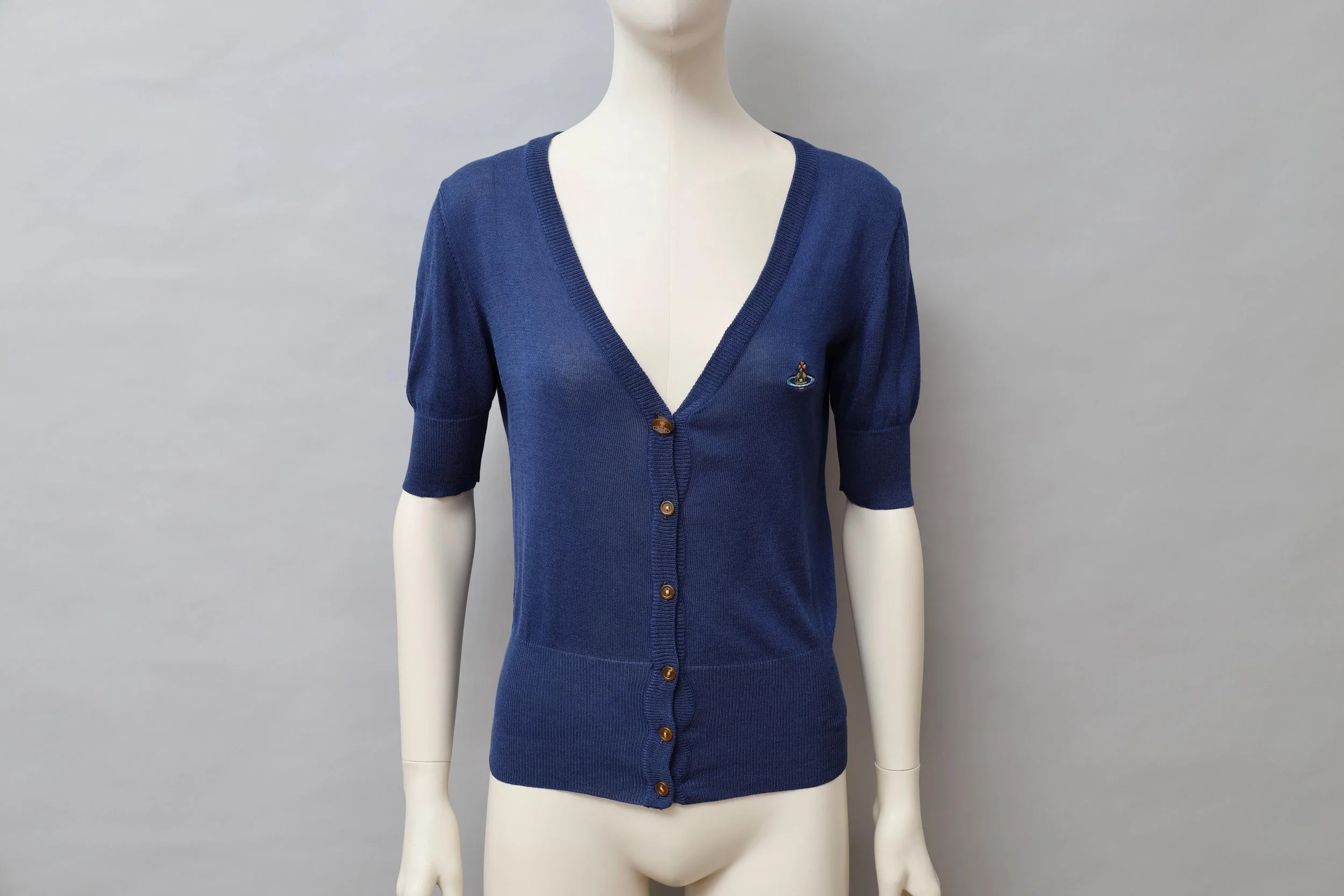 1990s Vivienne Westwood navy blue short sleeved cardigan