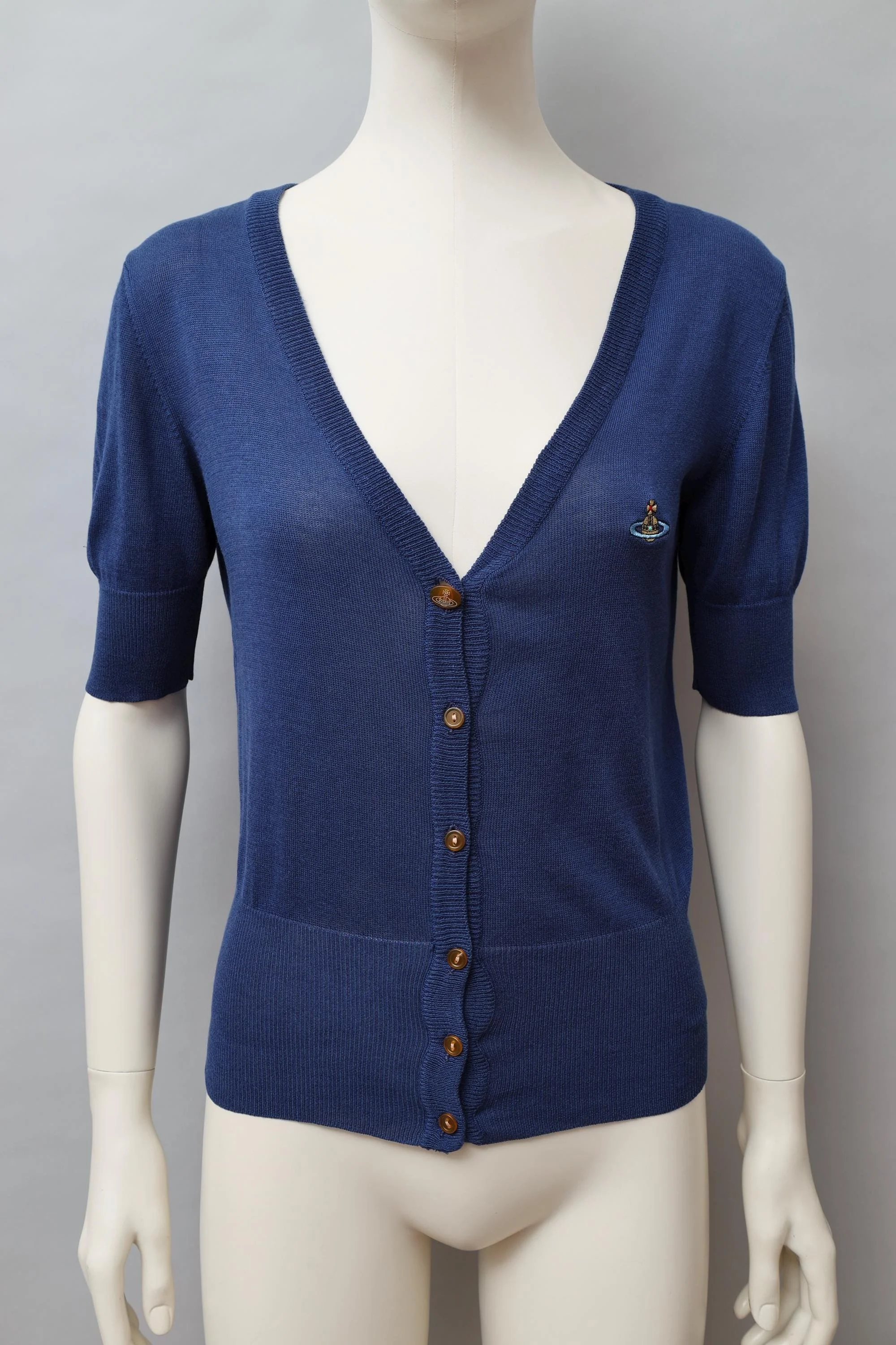 1990s Vivienne Westwood navy blue short sleeved cardigan