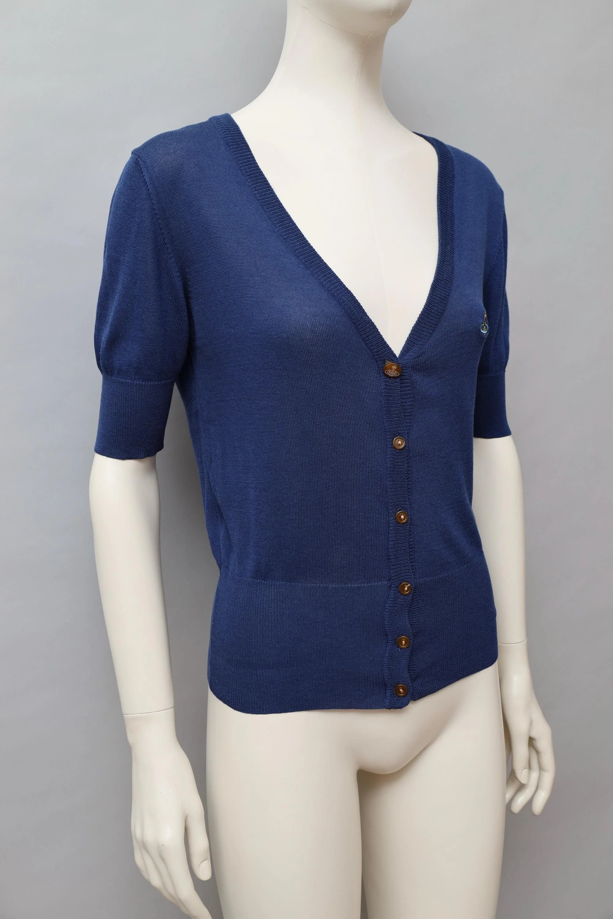 1990s Vivienne Westwood navy blue short sleeved cardigan
