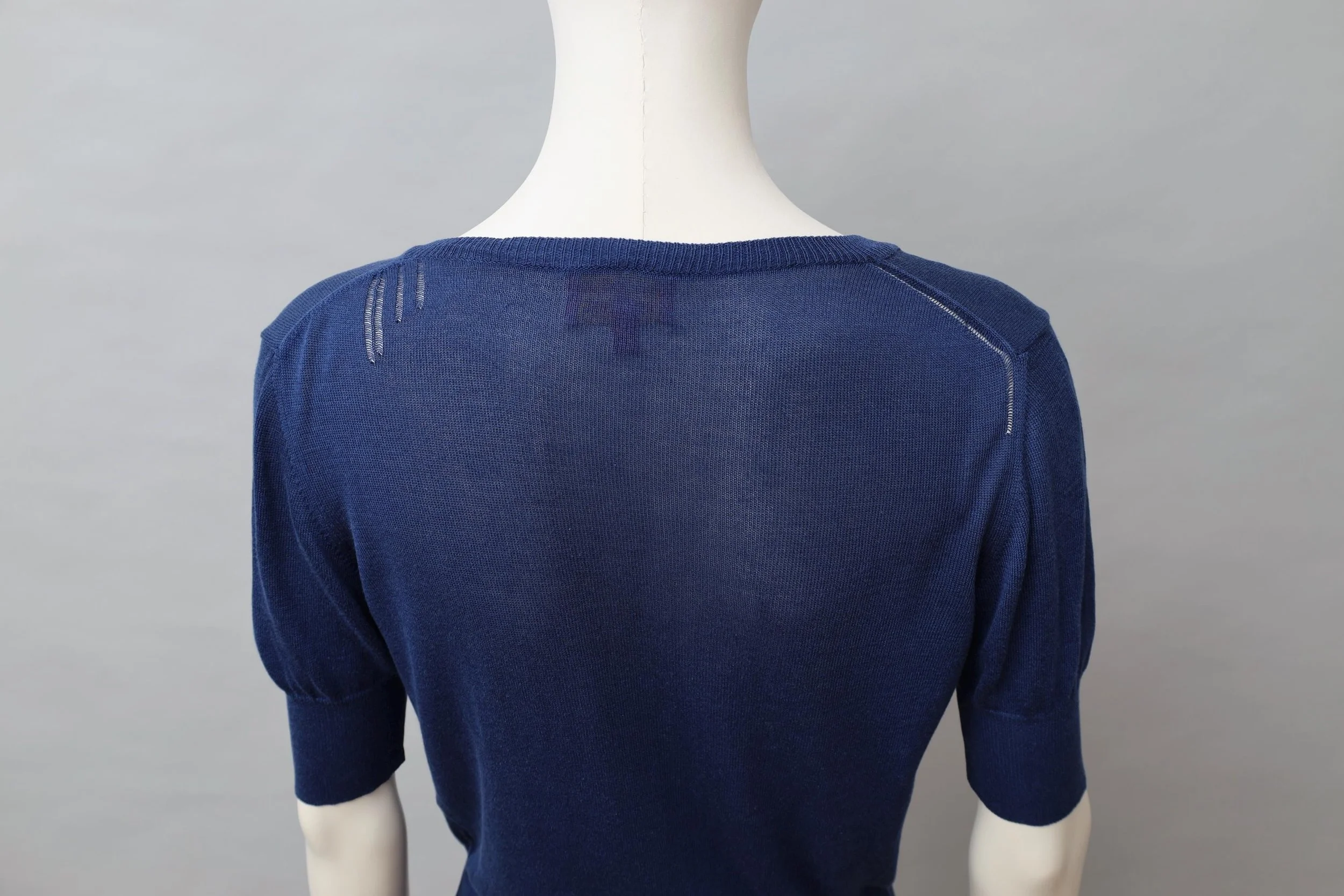navy blue short sleeved cardigan back
