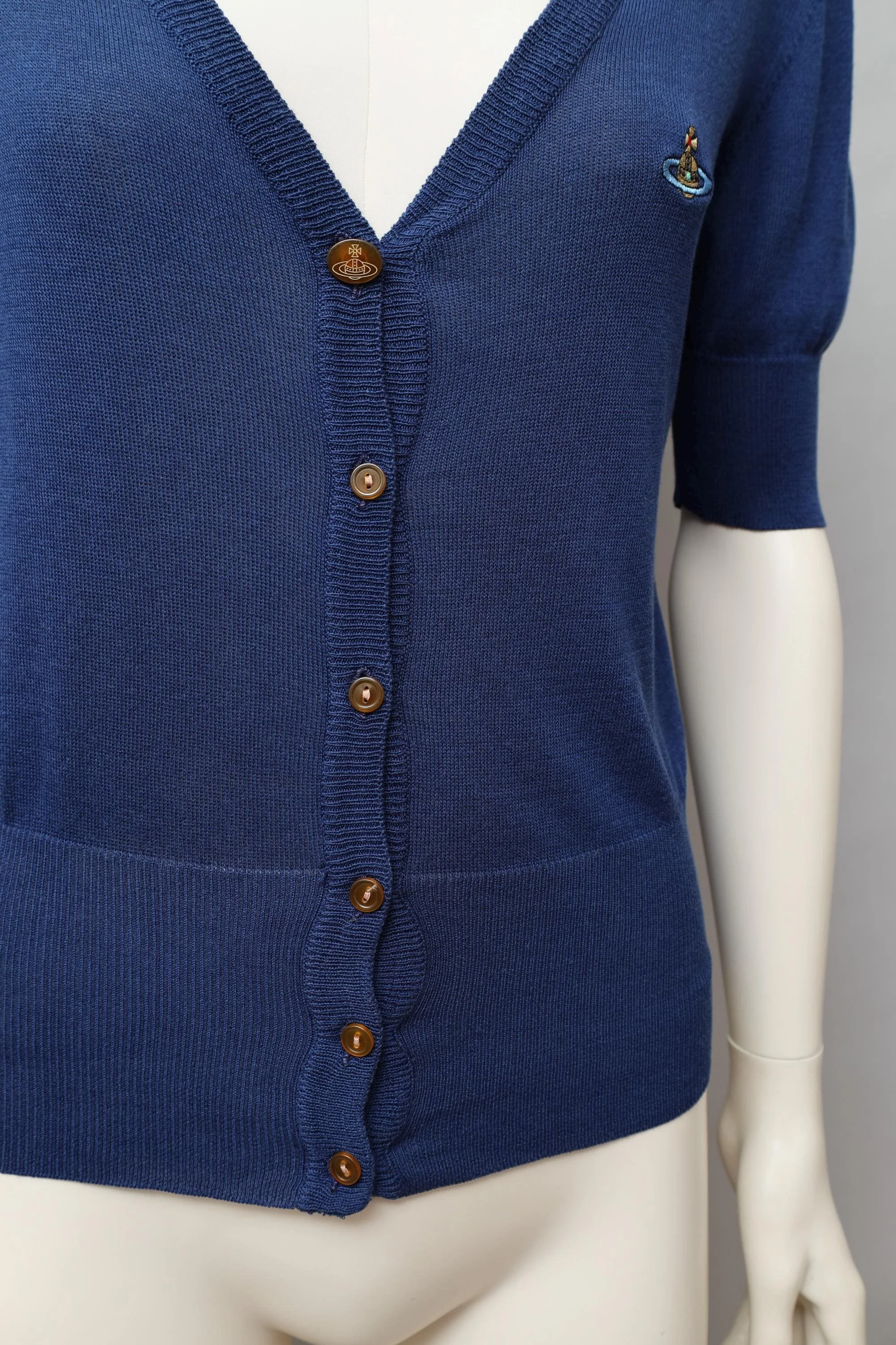 navy blue short sleeved cardigan orb buttons